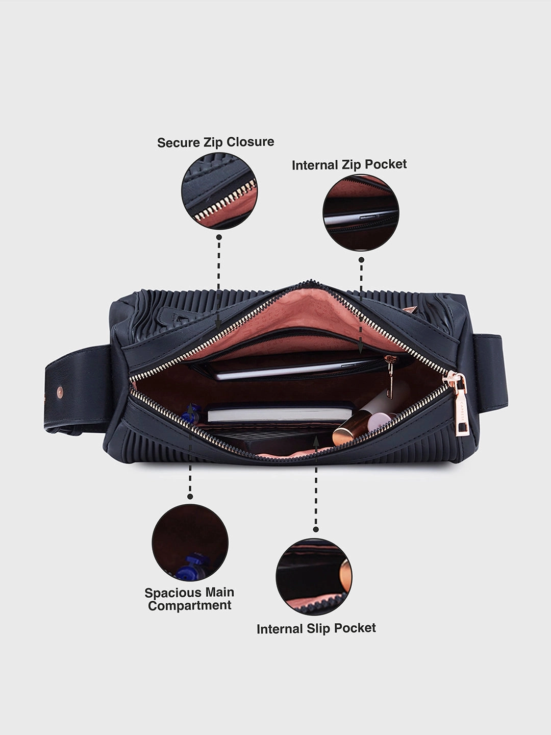 Caprese Ava Medium Black Sling Bag