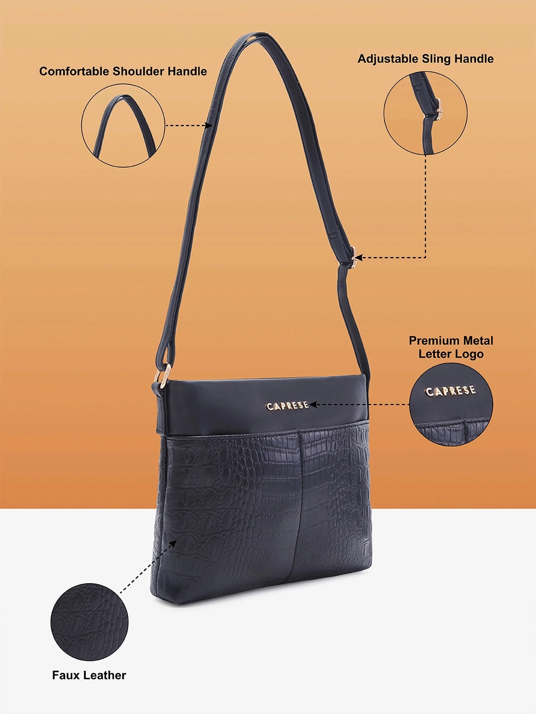 Caprese Azzura Medium Black Sling Bag