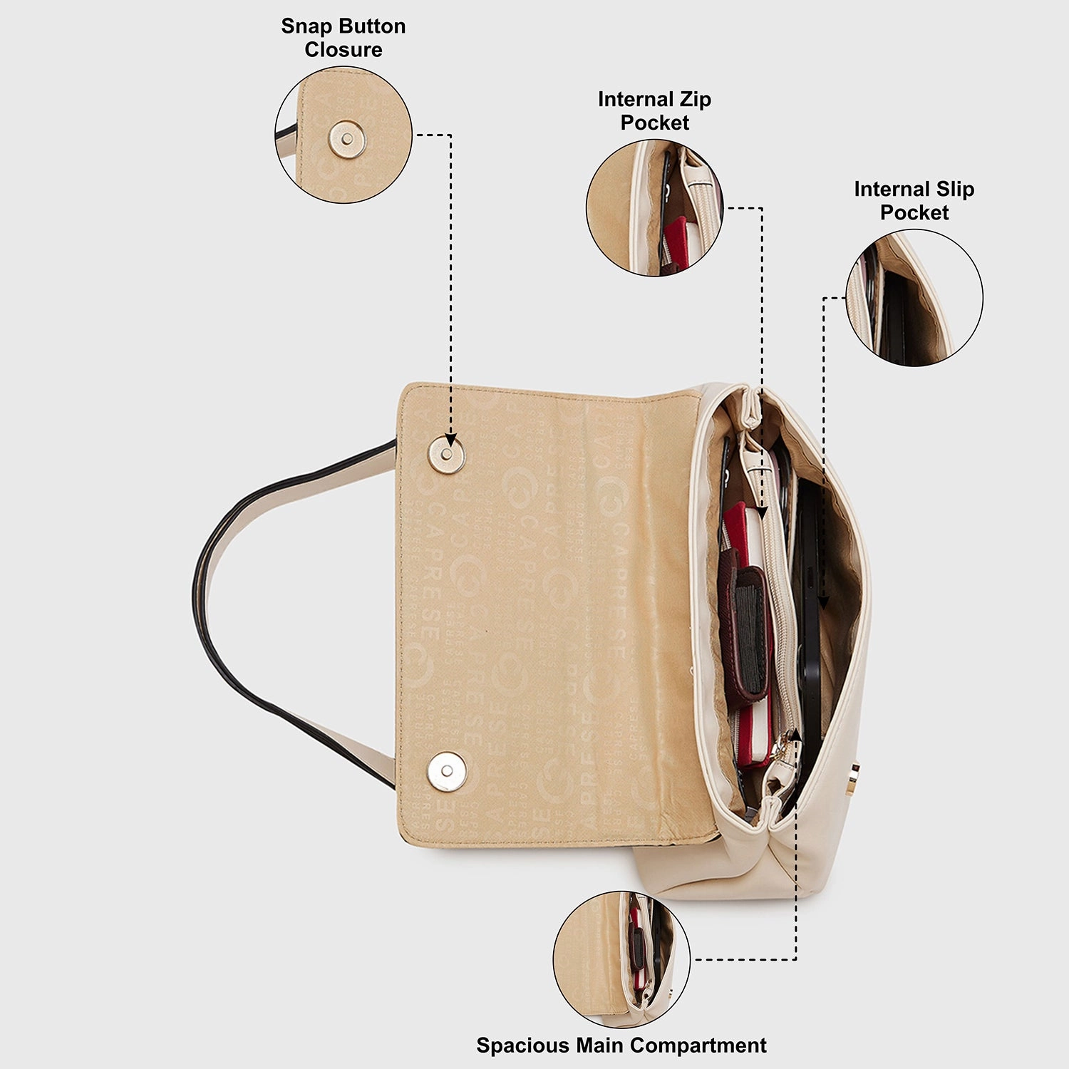 Caprese Bloom Medium Off White Sling Bag