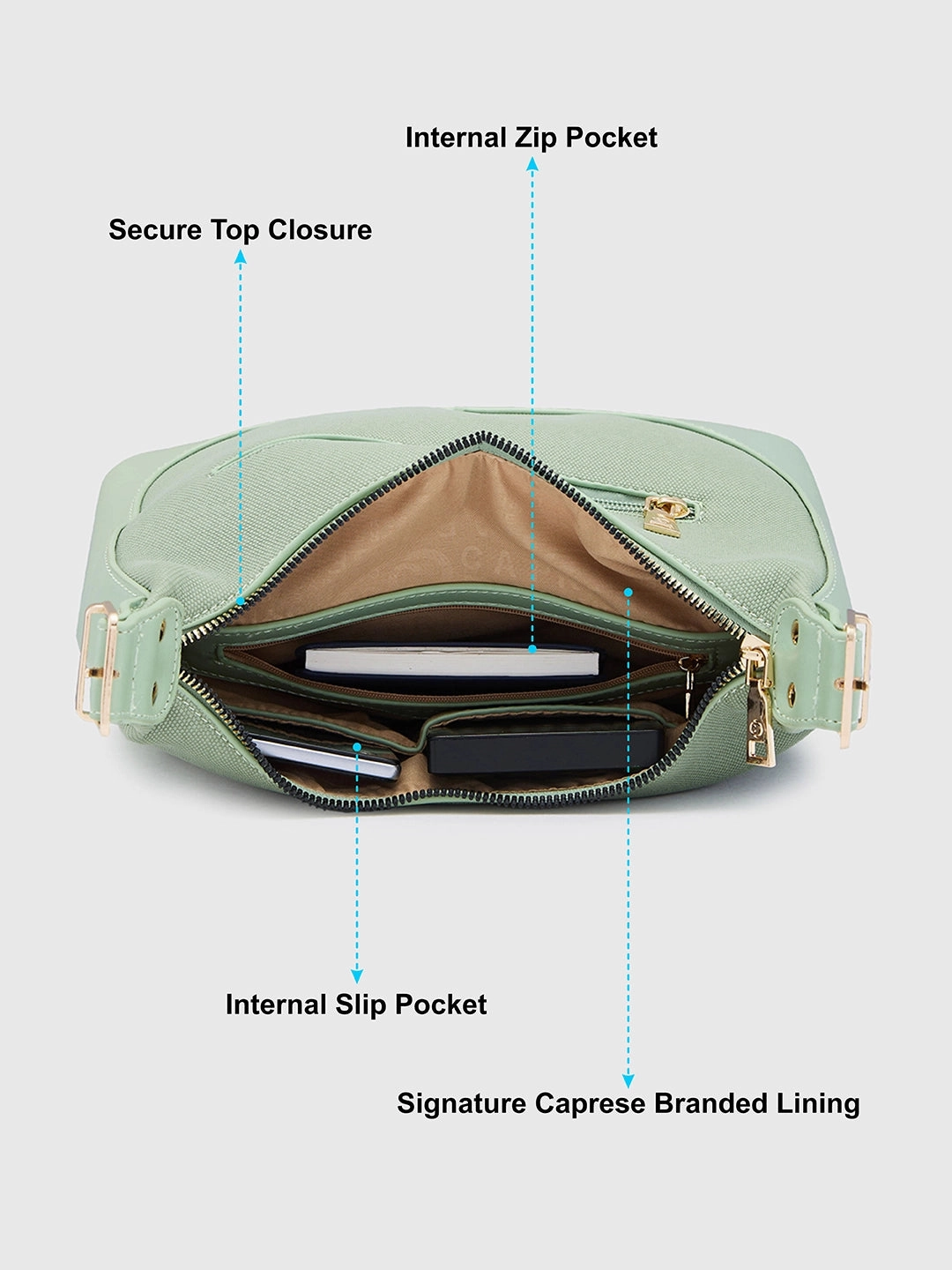 Caprese Brooklyn Medium Green Hobo Bag