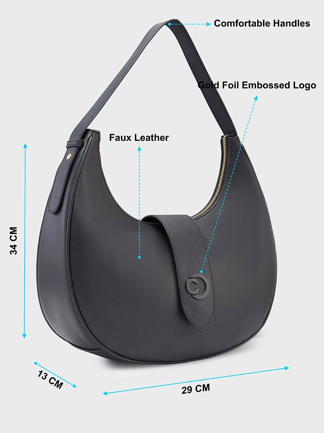 Caprese Celia Large Black Hobo Bag