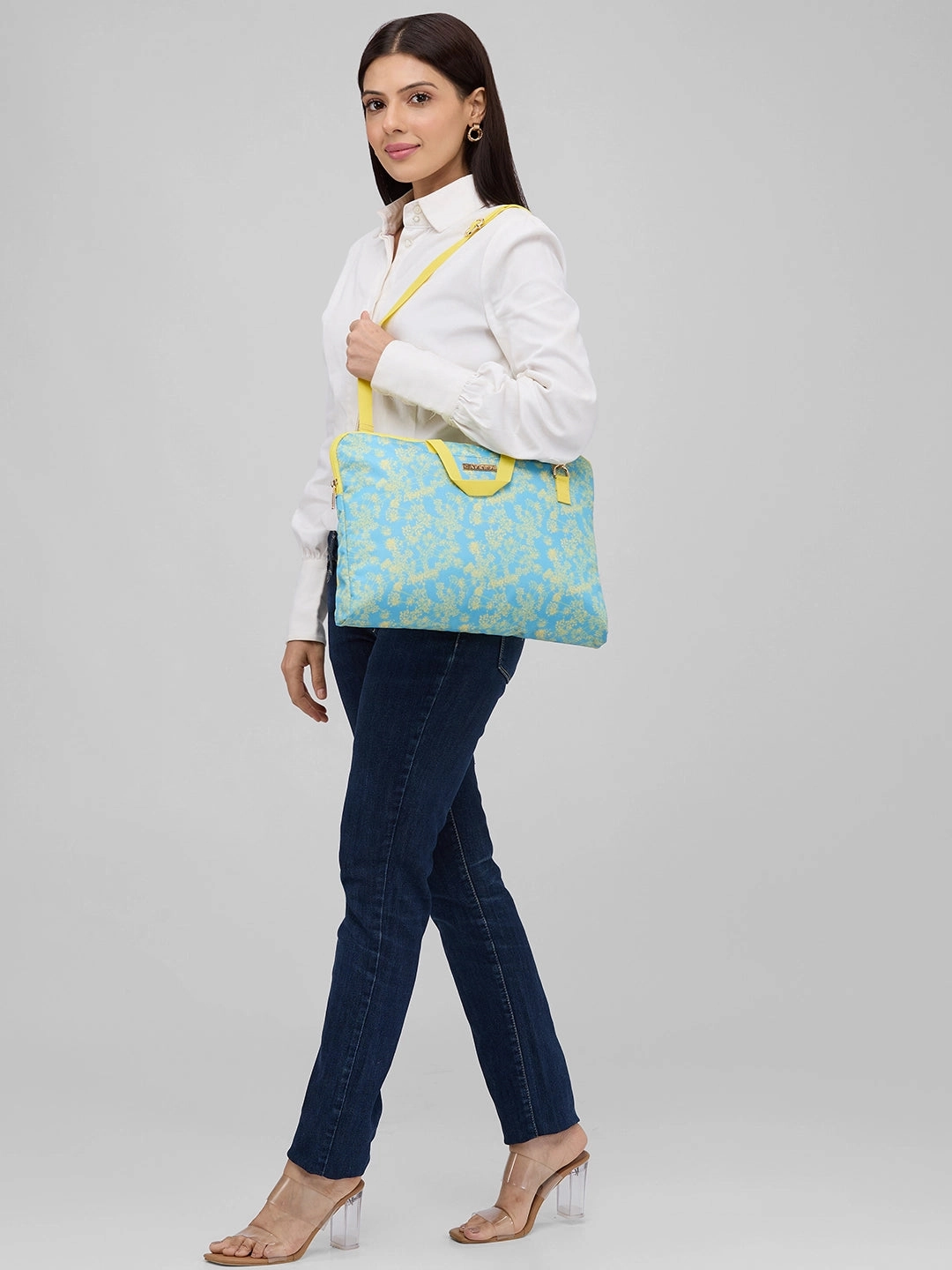 Caprese Chrysan Large Light Blue Laptop Bag