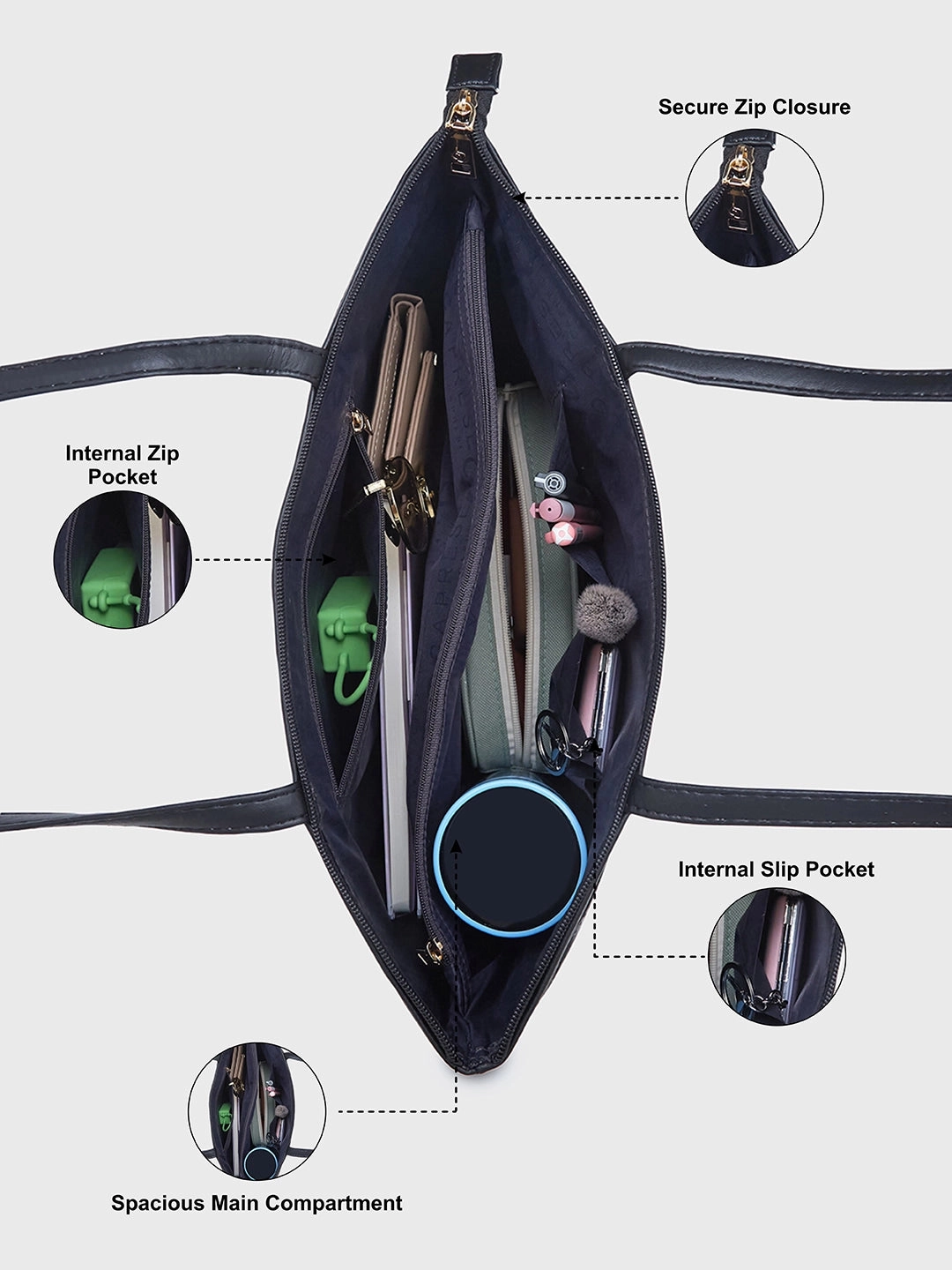 Caprese Cyprus Medium Black Tote Bag