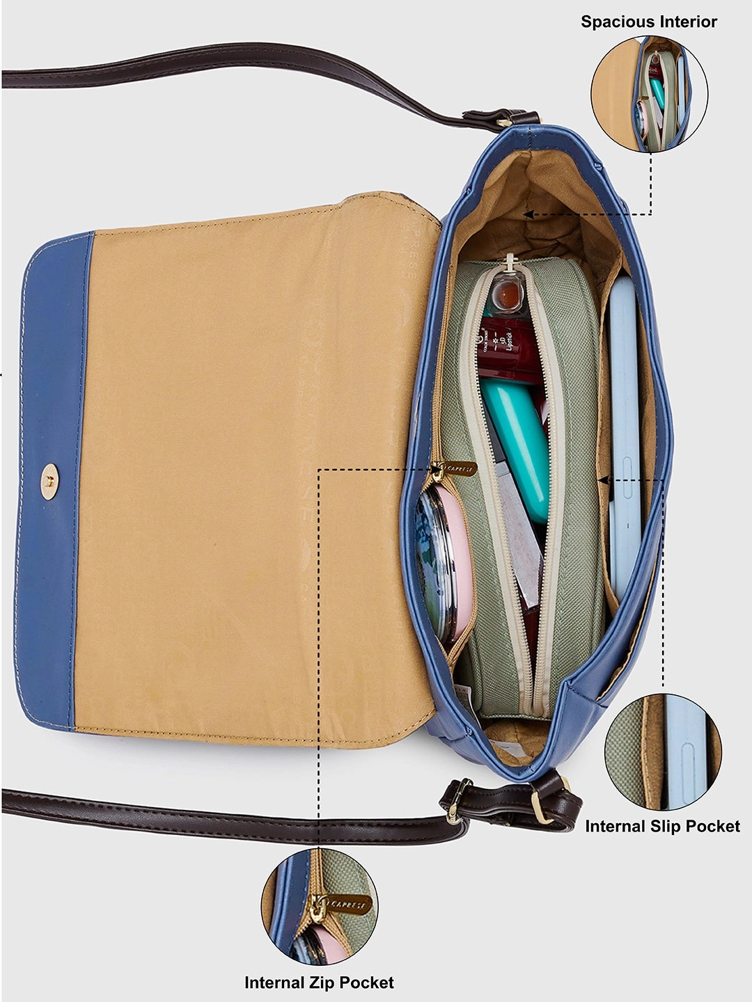 Caprese Daria Medium Blue Sling Bag