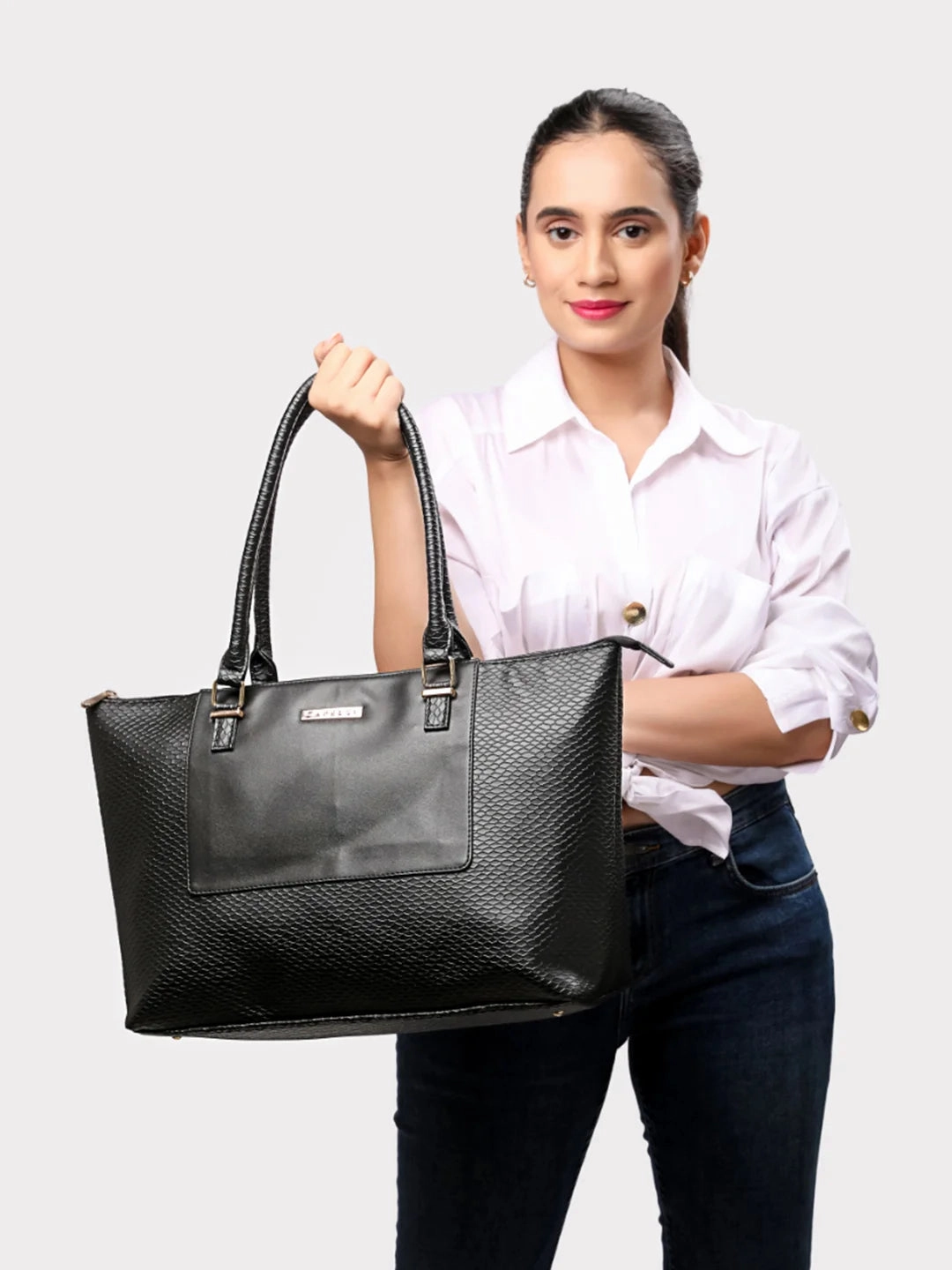 Caprese Fiona Tote Large Black Office Laptop Bag