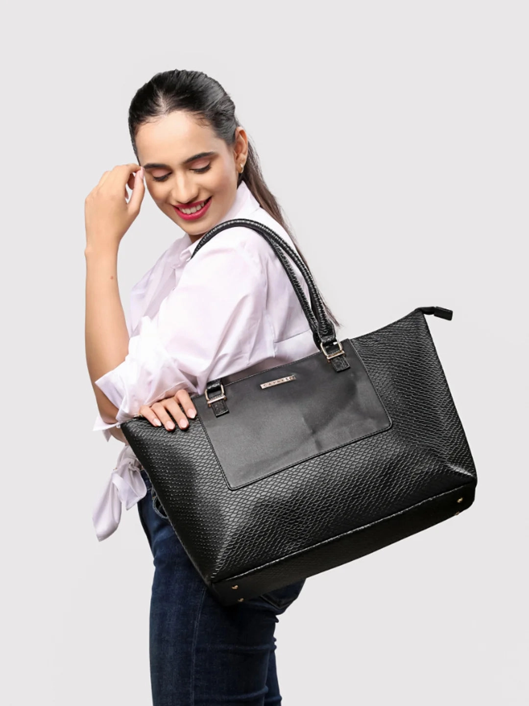 Caprese Fiona Tote Large Black Office Laptop Bag