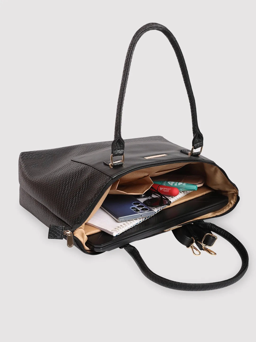 Caprese Fiona Tote Large Black Office Laptop Bag