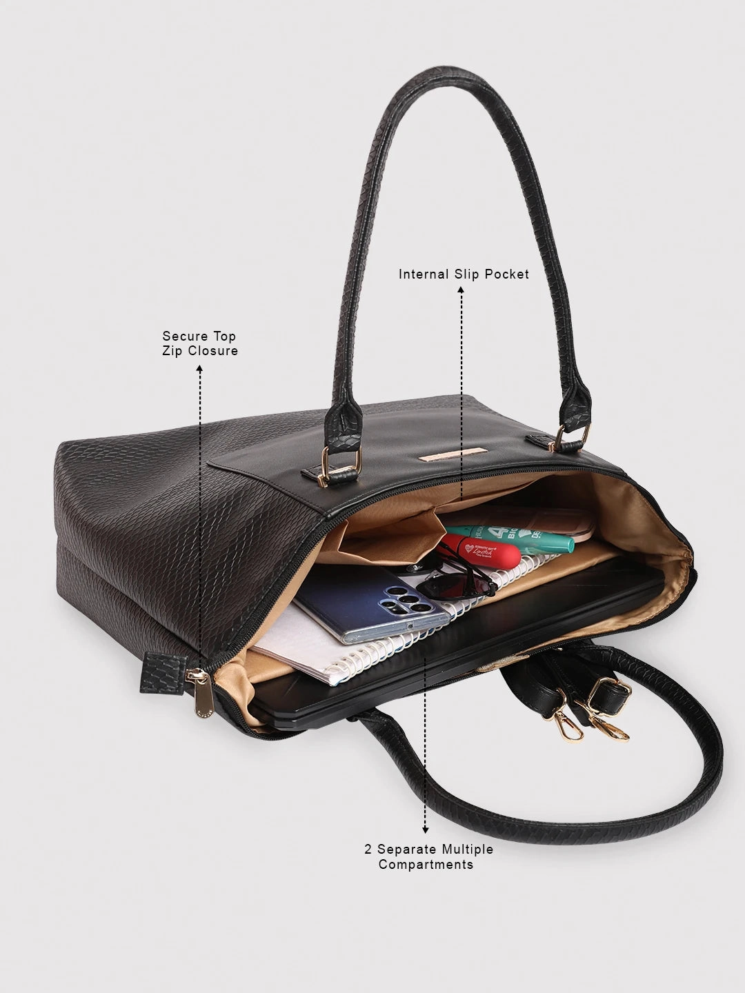 Caprese Fiona Tote Large Black Office Laptop Bag