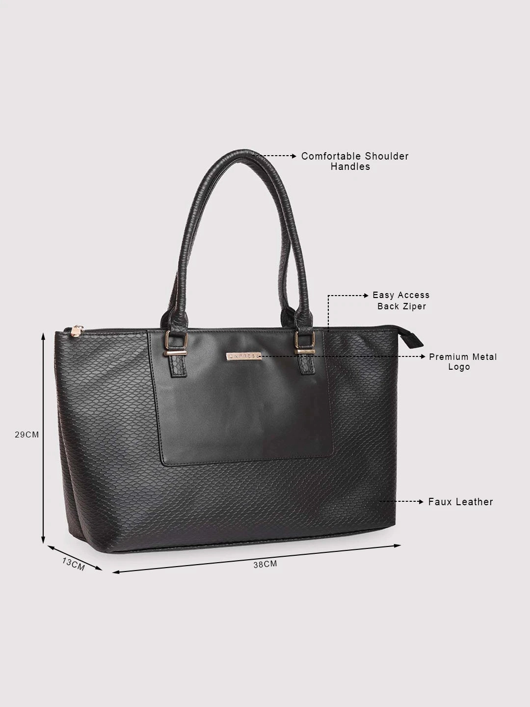 Caprese Fiona Tote Large Black Office Laptop Bag