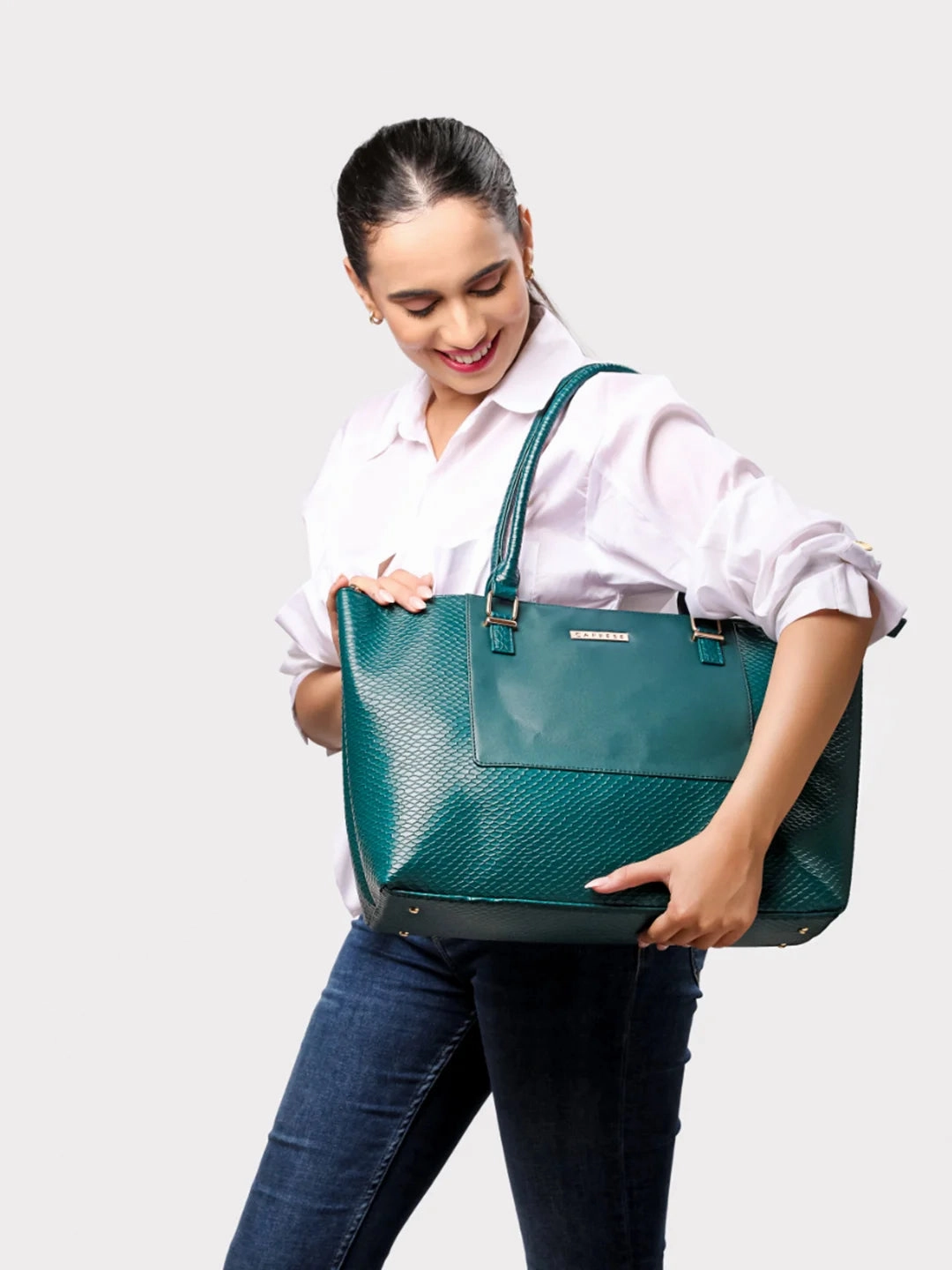 Caprese Fiona Tote Large Teal Laptop Bag