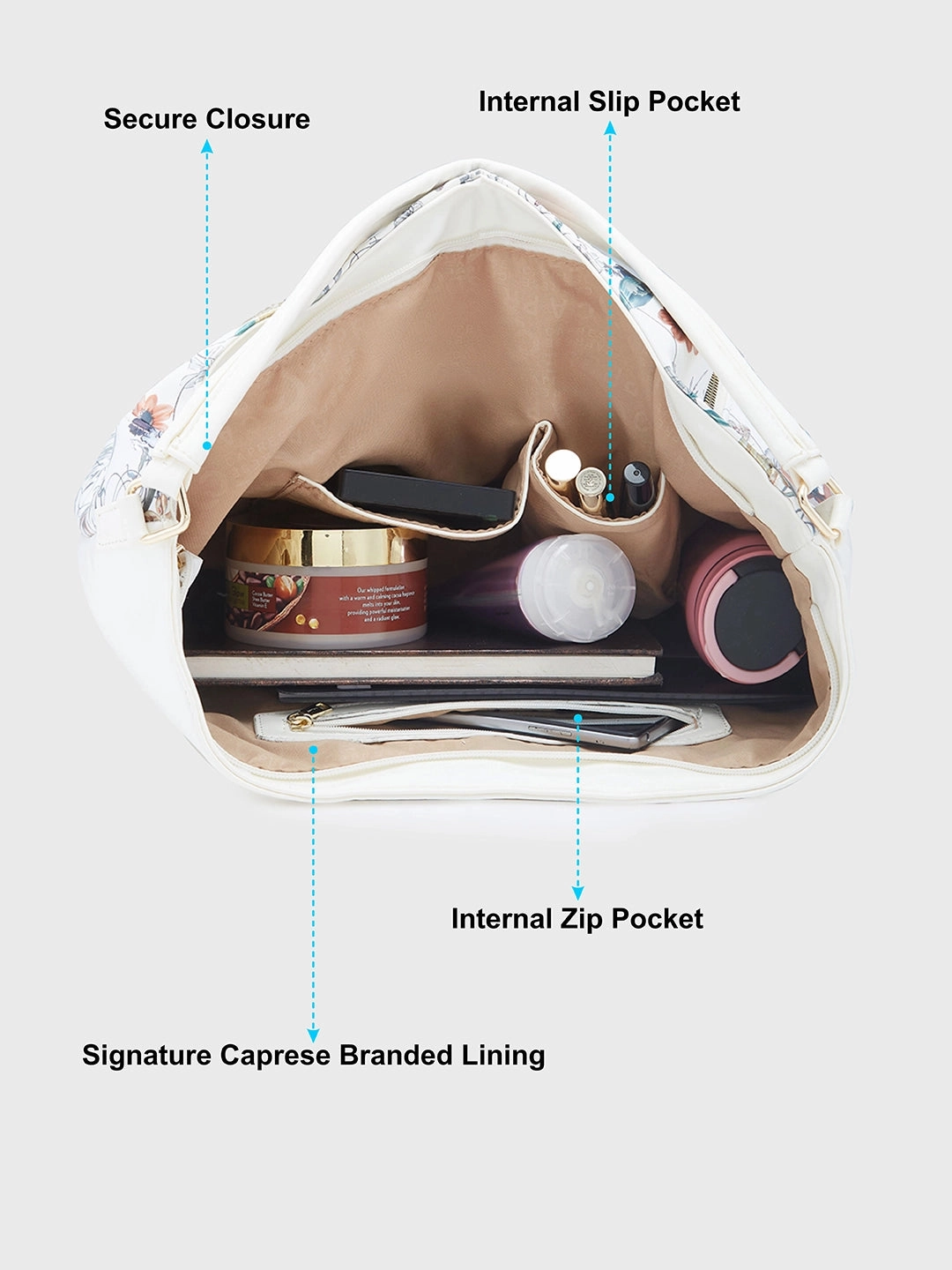 Caprese Fiorella Large Beige Hobo Bag