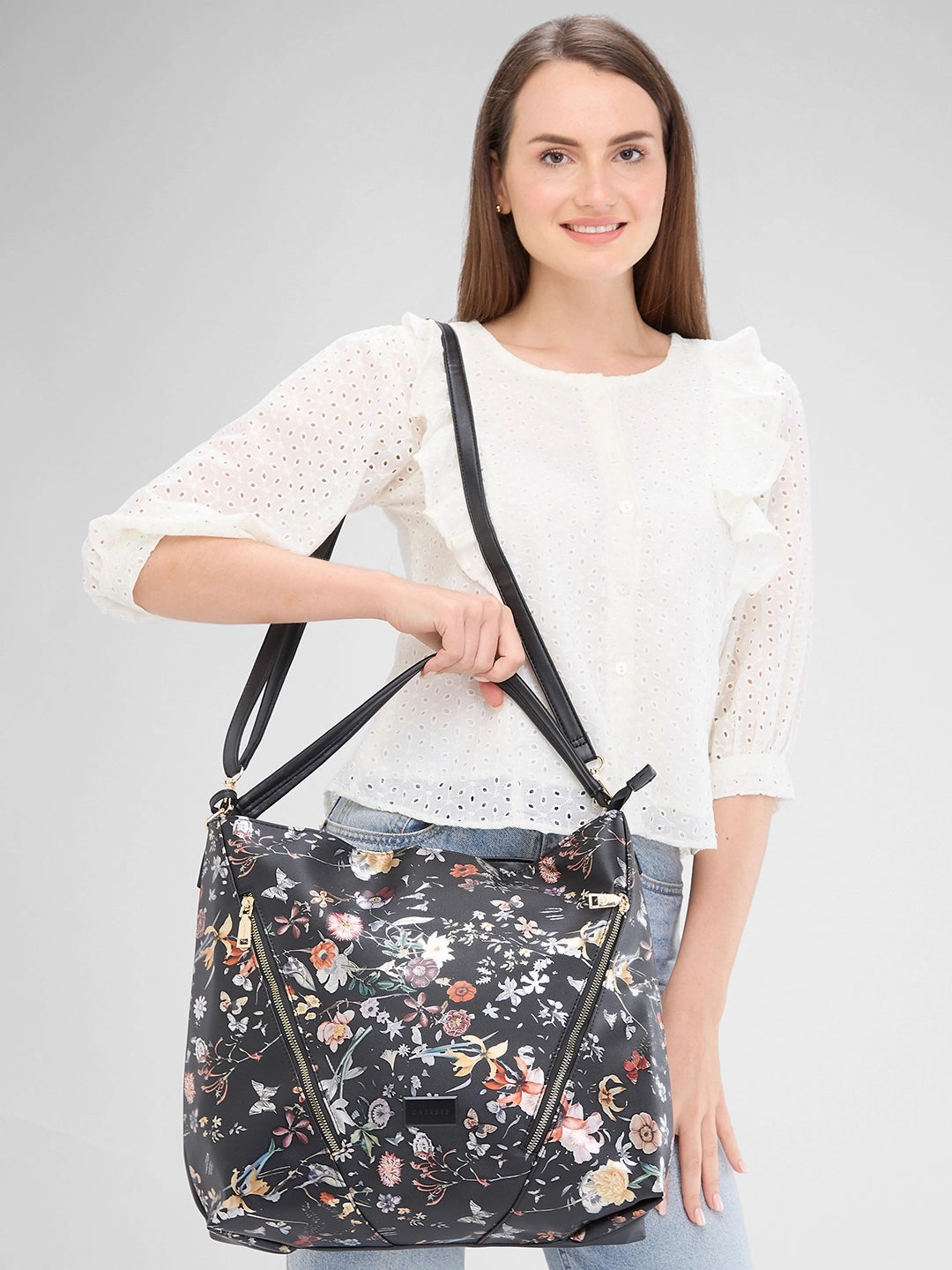 Caprese Fiorella Large Black Hobo Bag