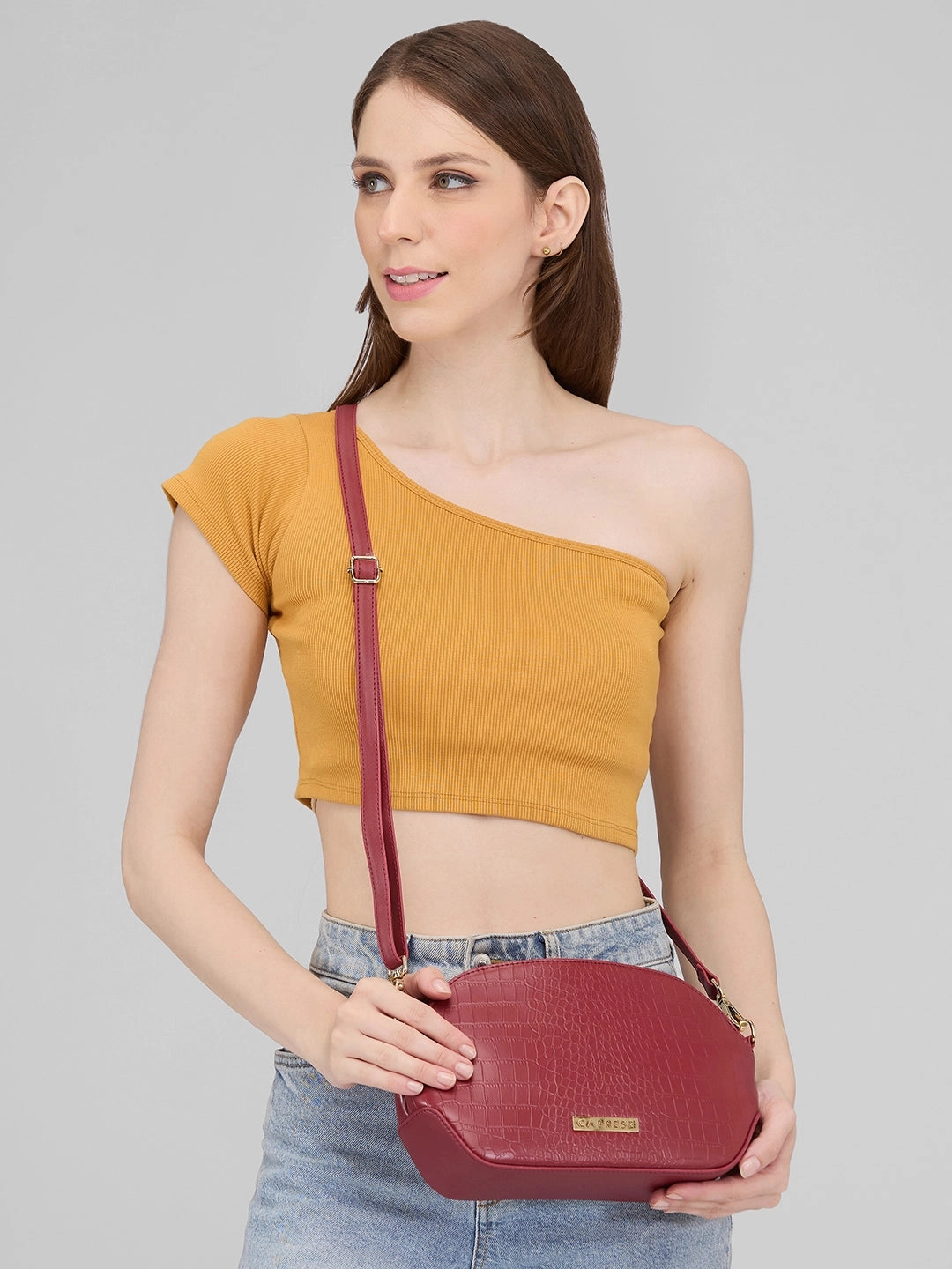 Caprese Flix Small Maroon Sling Bag