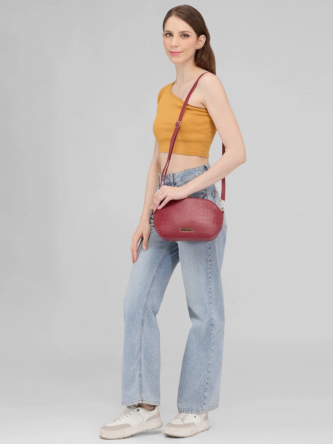 Caprese Flix Small Maroon Sling Bag