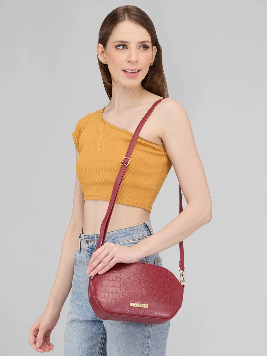 Caprese Flix Small Maroon Sling Bag