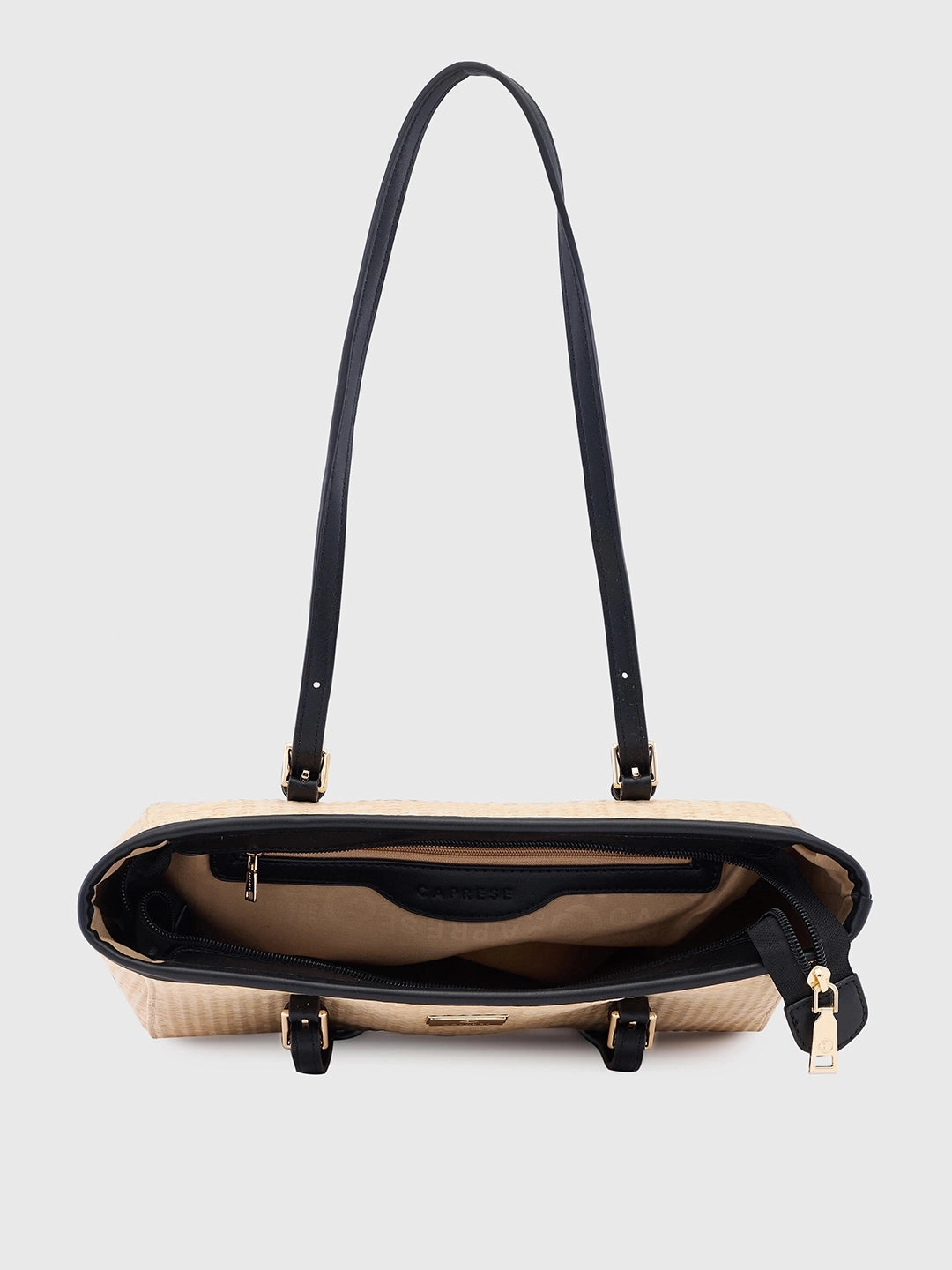 Caprese Georgia Self Design Medium Black Tote Bag