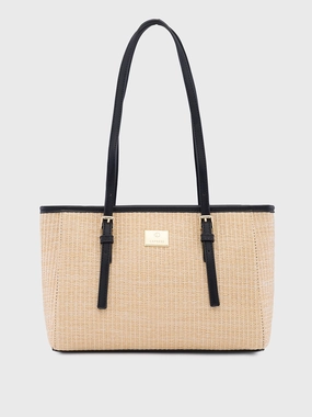 Caprese Georgia Self Design Medium Black Tote Bag