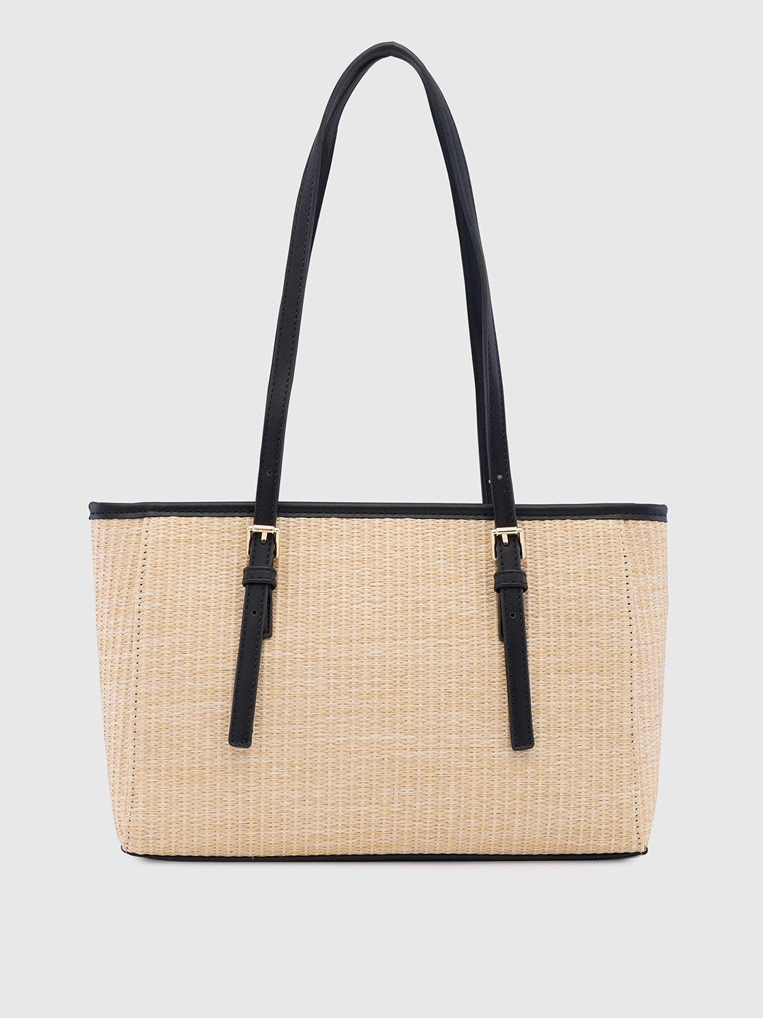 Caprese Georgia Self Design Medium Black Tote Bag