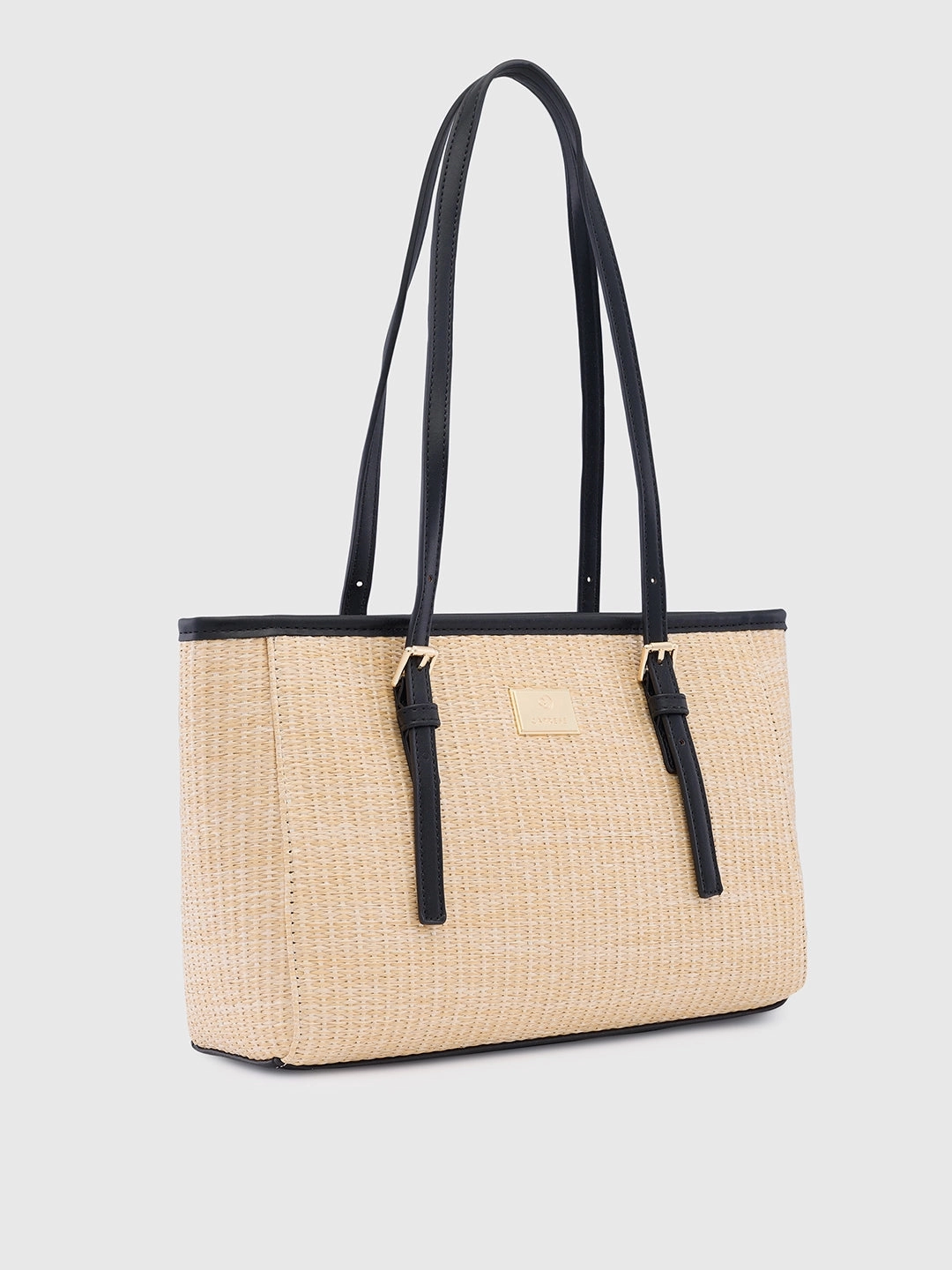 Caprese Georgia Self Design Medium Black Tote Bag