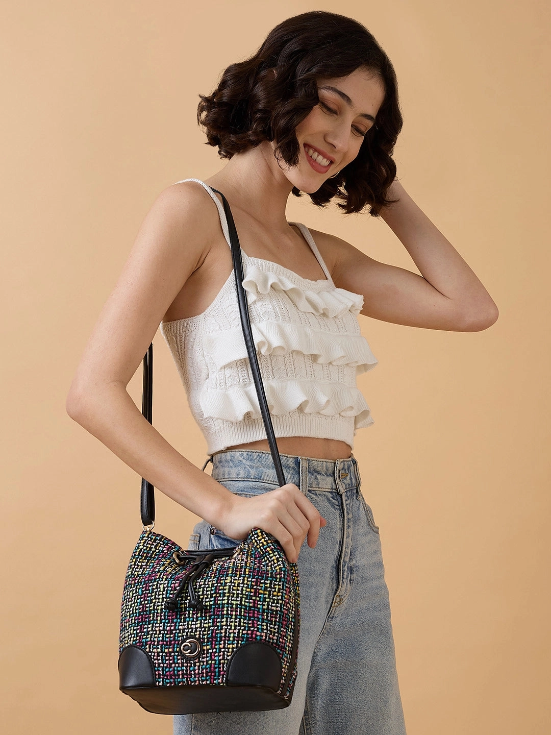 Caprese Harmonee Medium Black Sling Bag