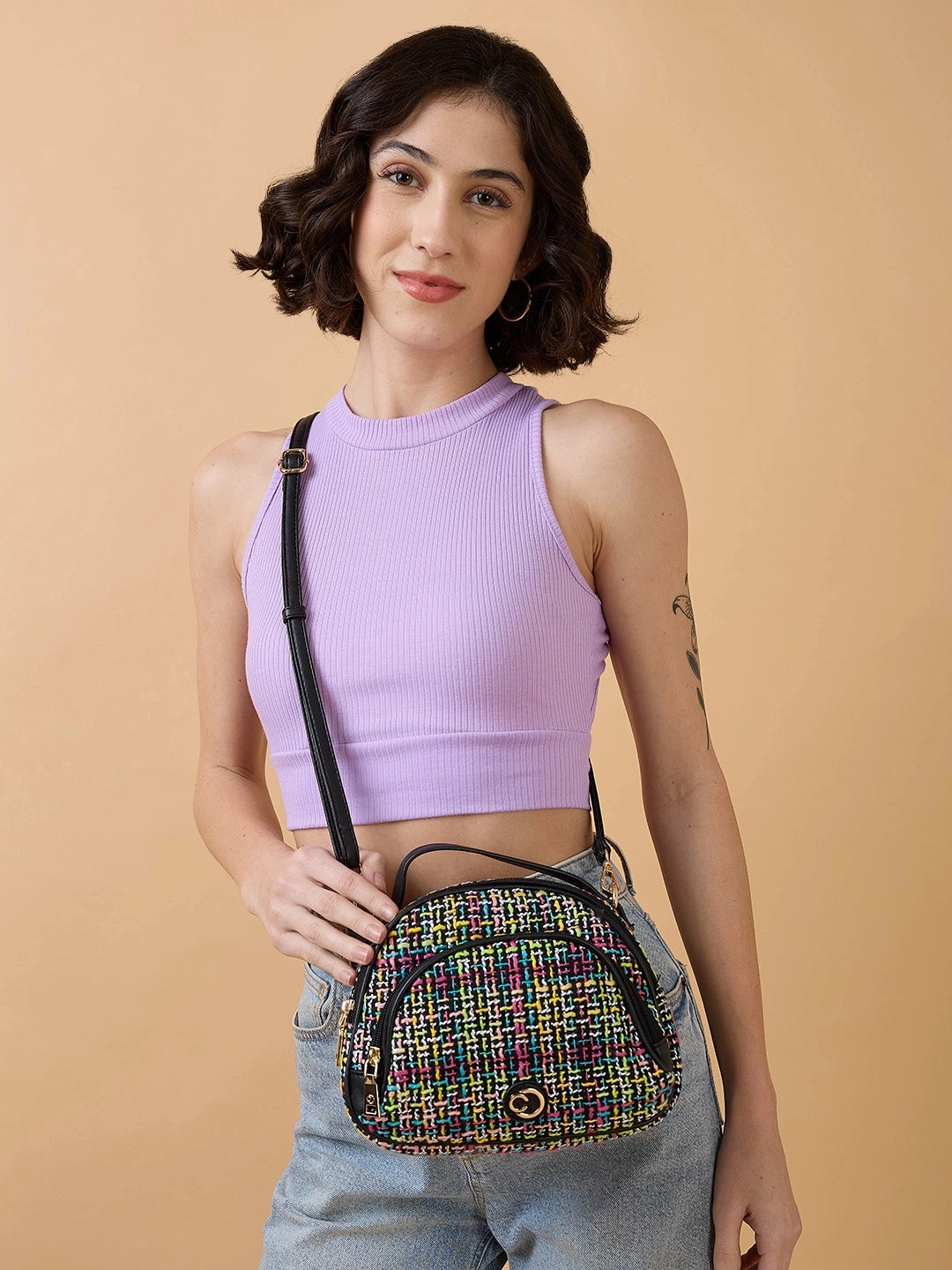 Caprese Harmonee Small Black Sling Bag