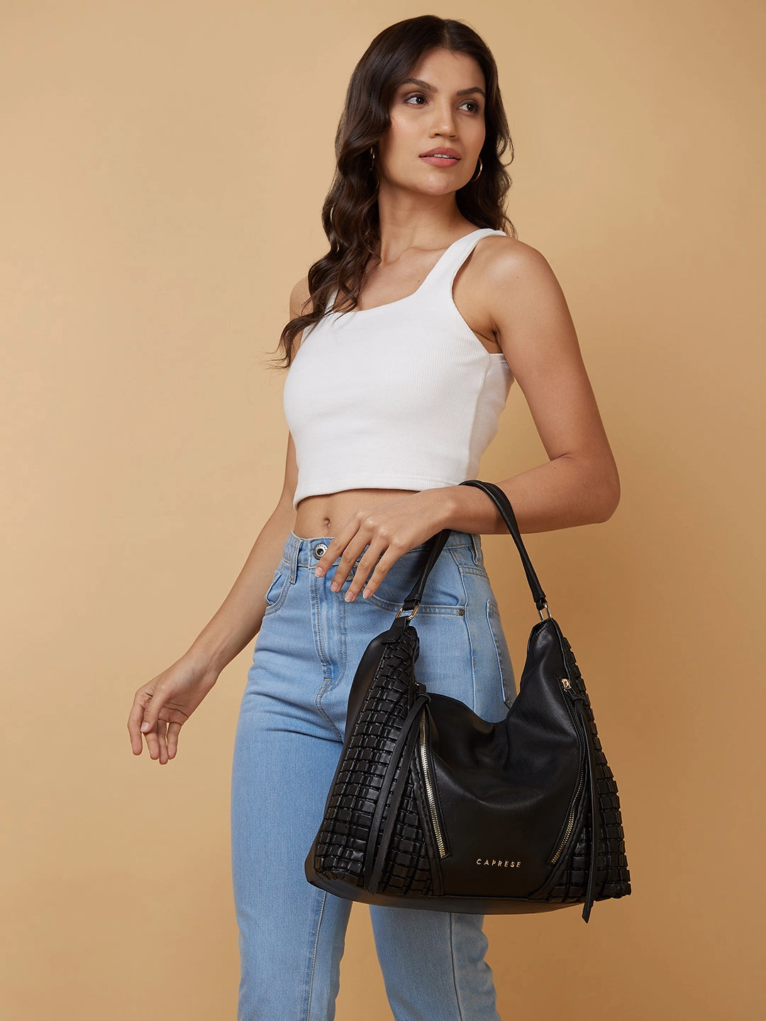 Caprese Havana Large Black Satchel Bag
