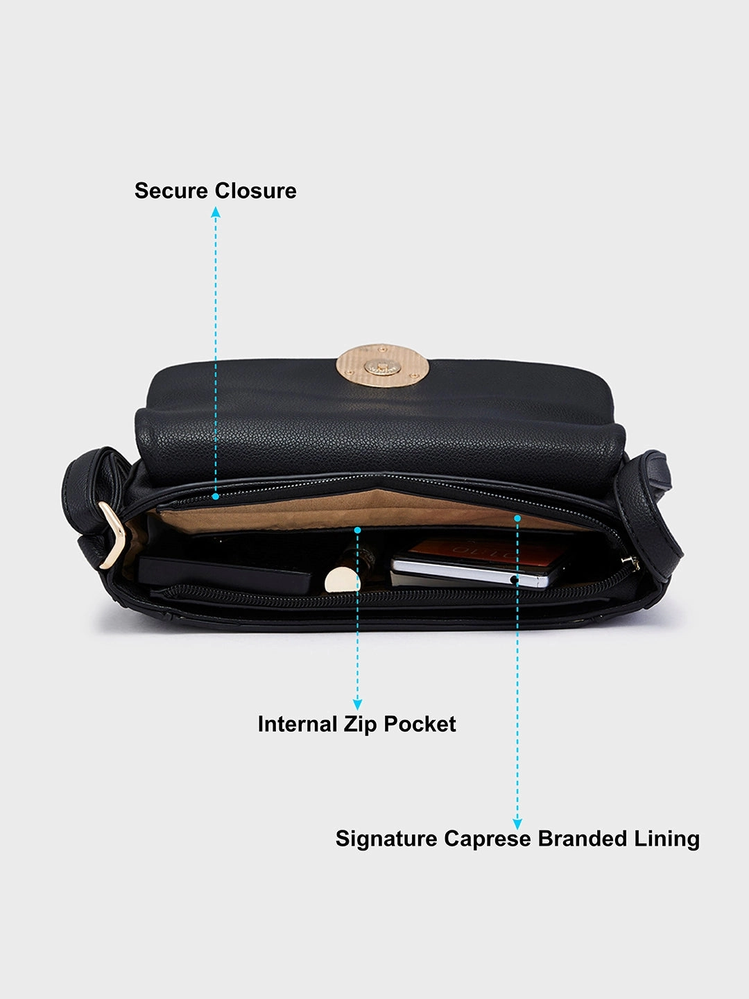 Caprese Jackie Small Black Sling Bag