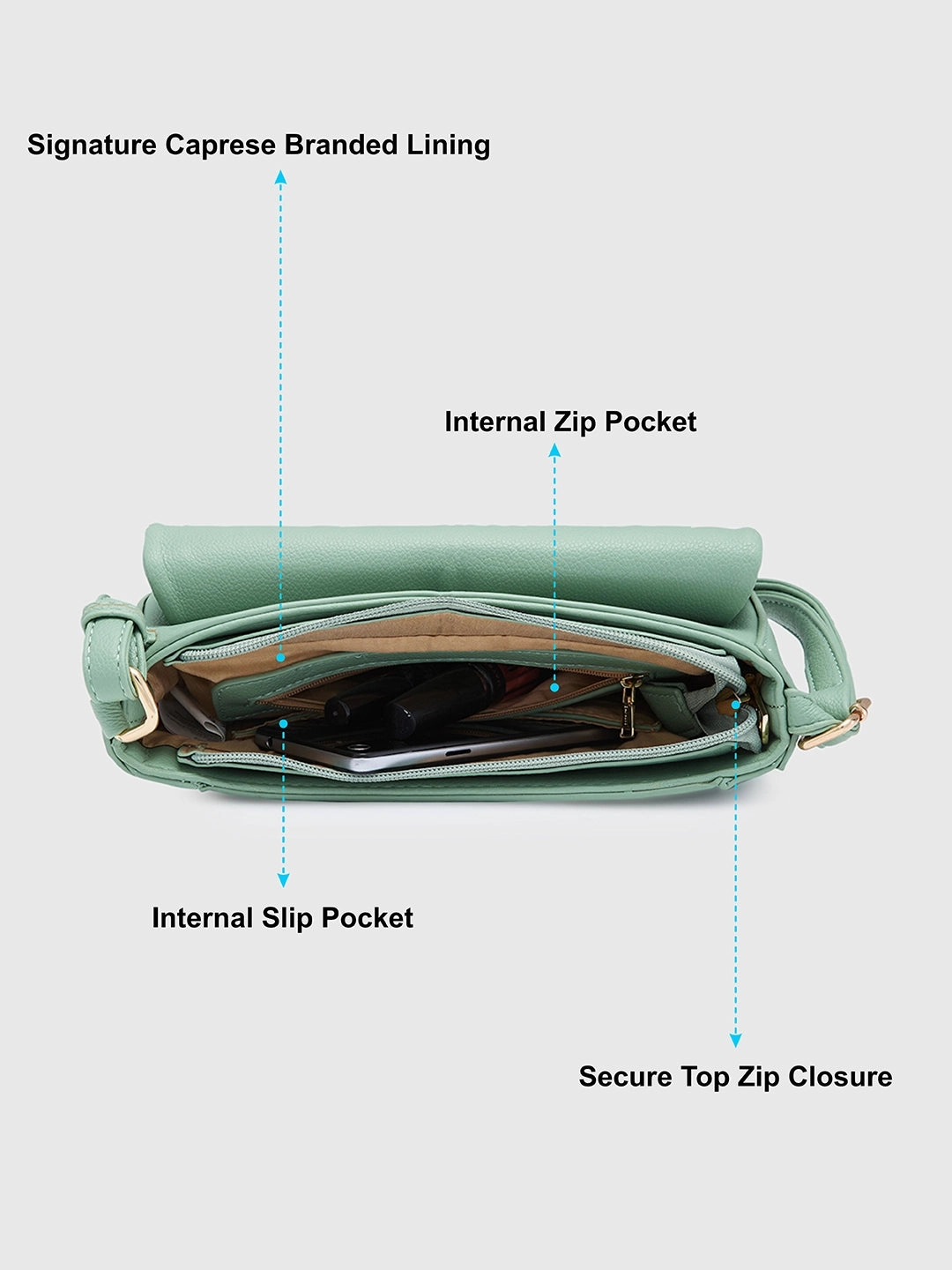 Caprese Jackie Small Green Sling Bag