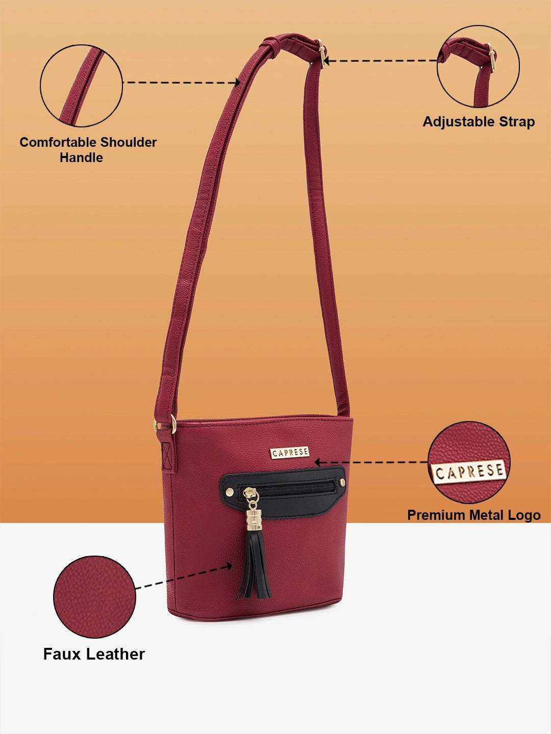 Caprese Jane Medium Deep Red Sling Bag
