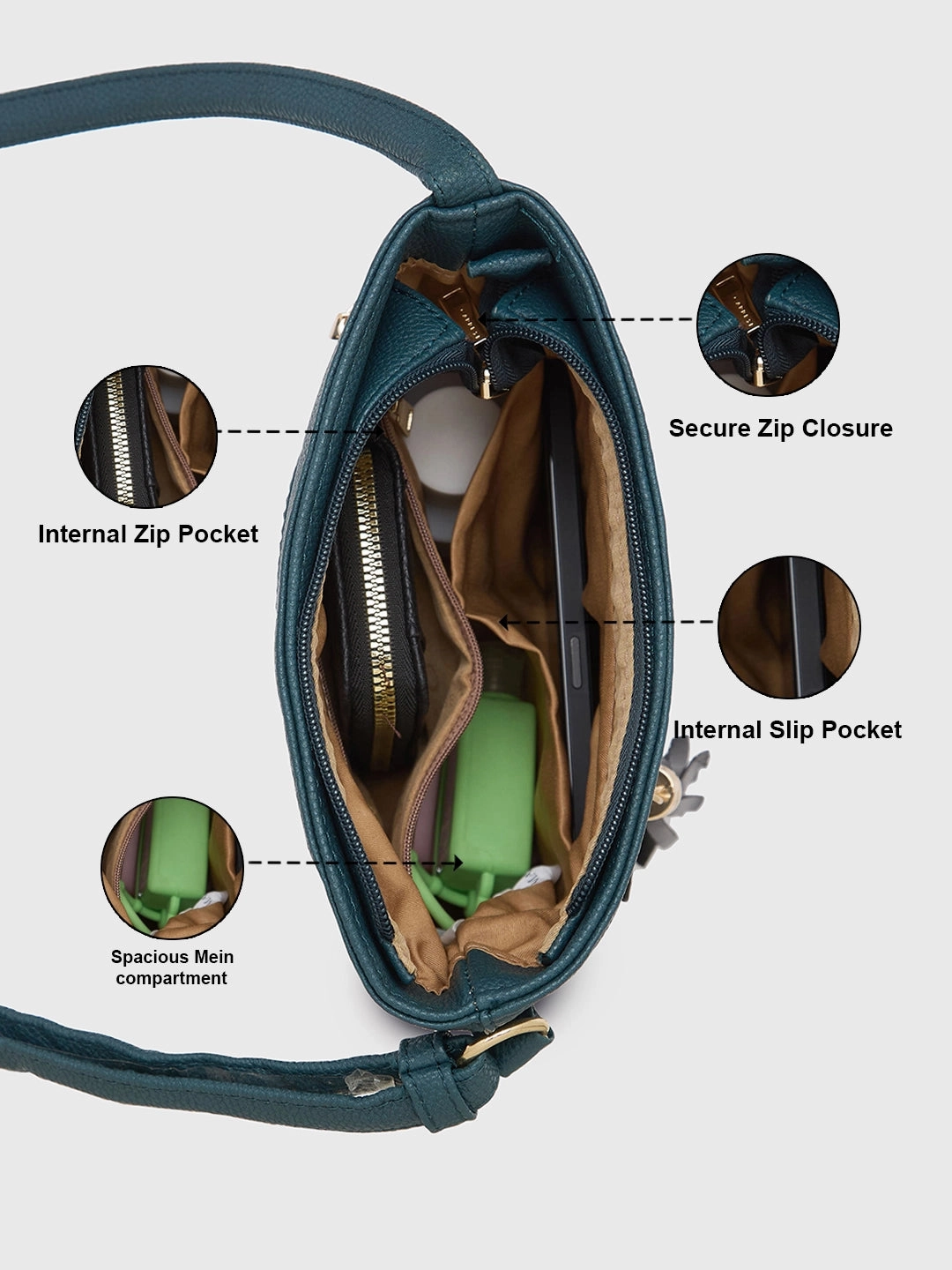 Caprese Jane Medium Emerald Sling Bag