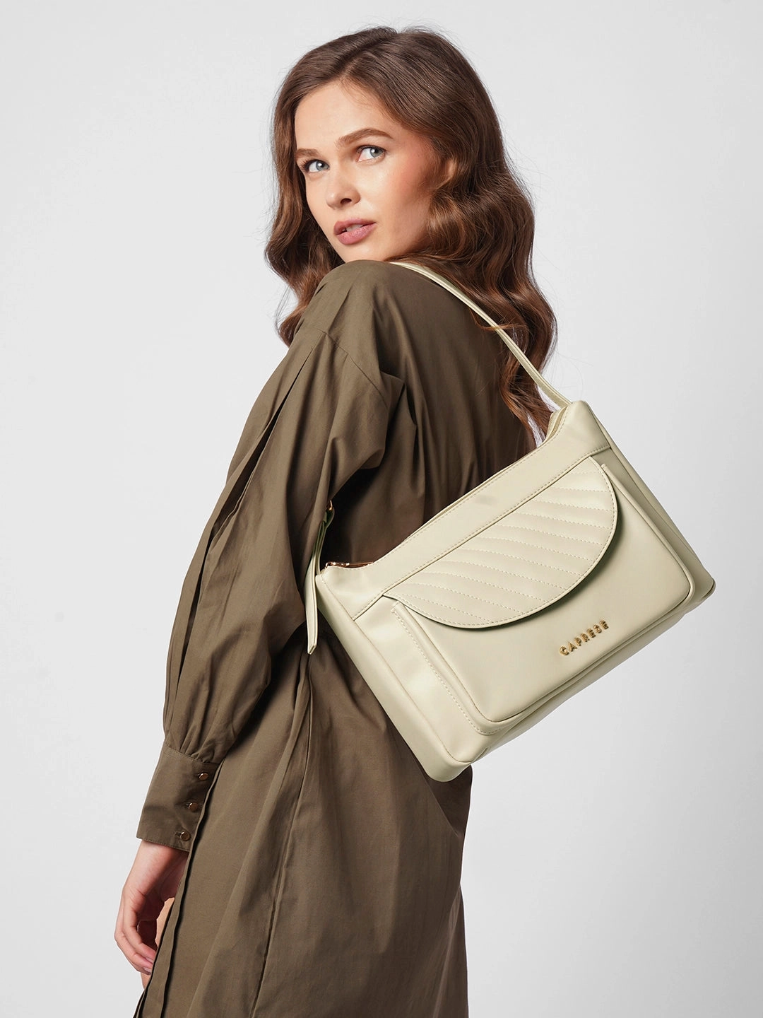 Caprese Jessica Medium Beige Hobo Bag