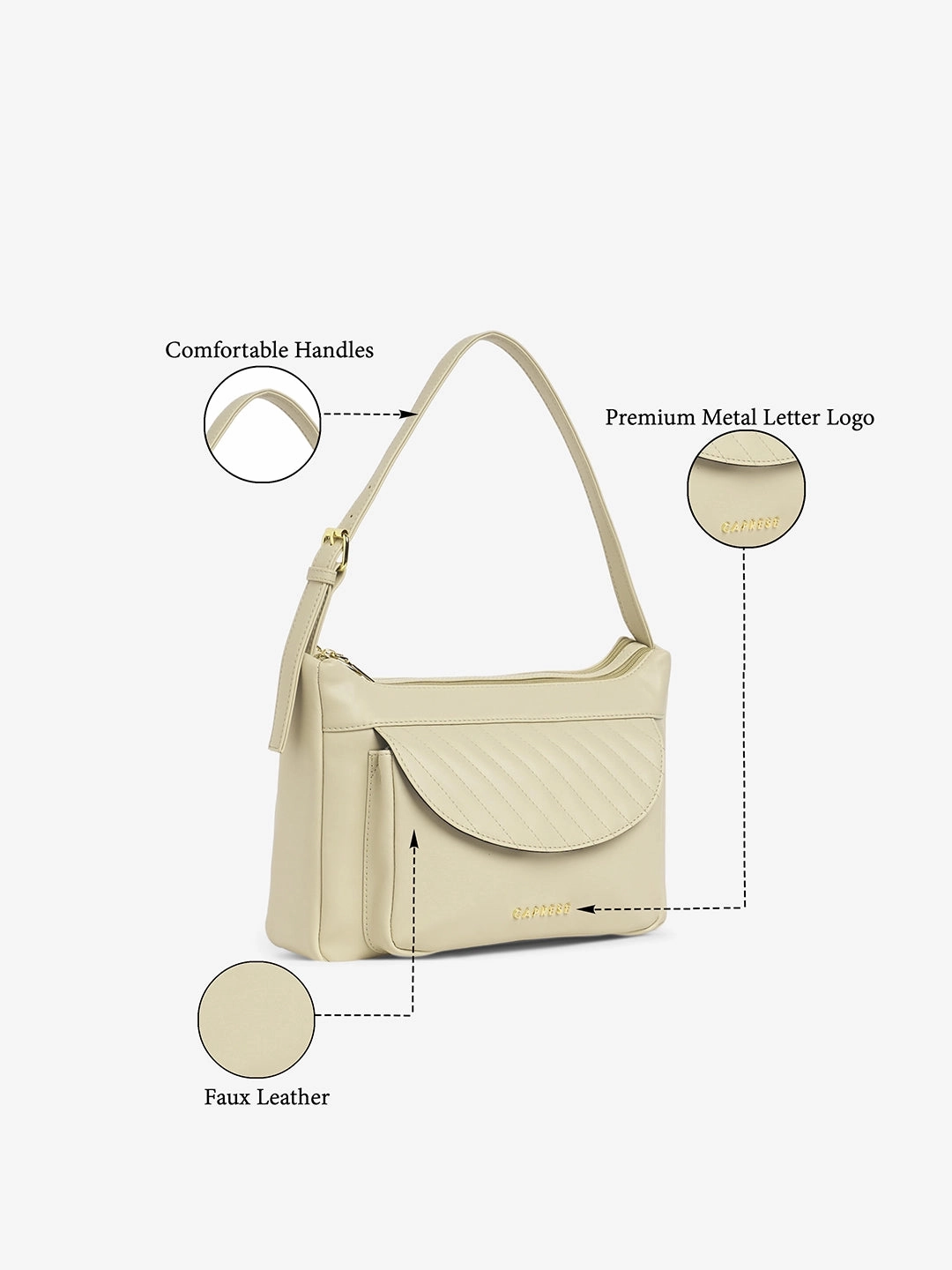 Caprese Jessica Medium Beige Hobo Bag