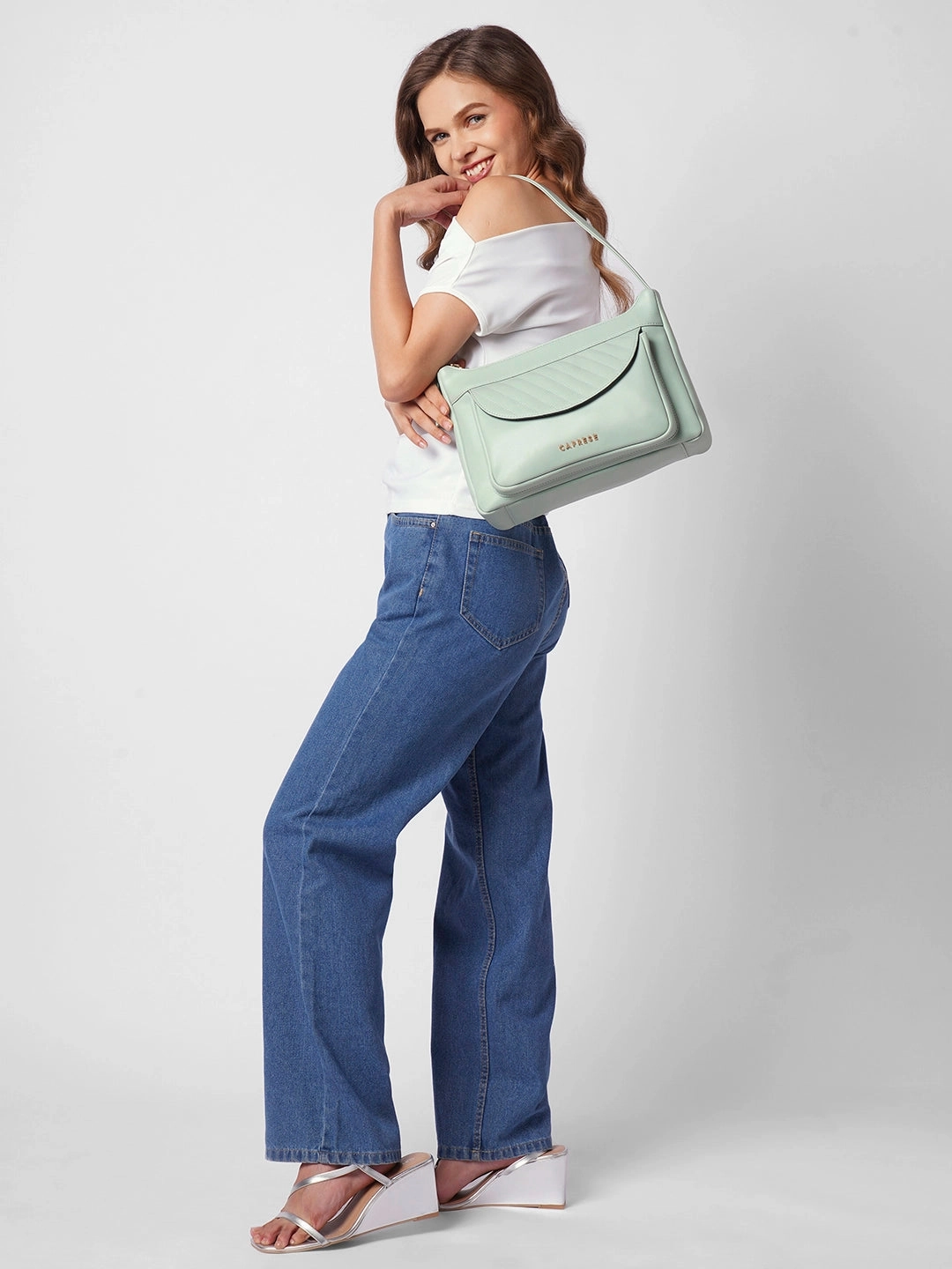 Caprese Jessica Medium Green Hobo Bag