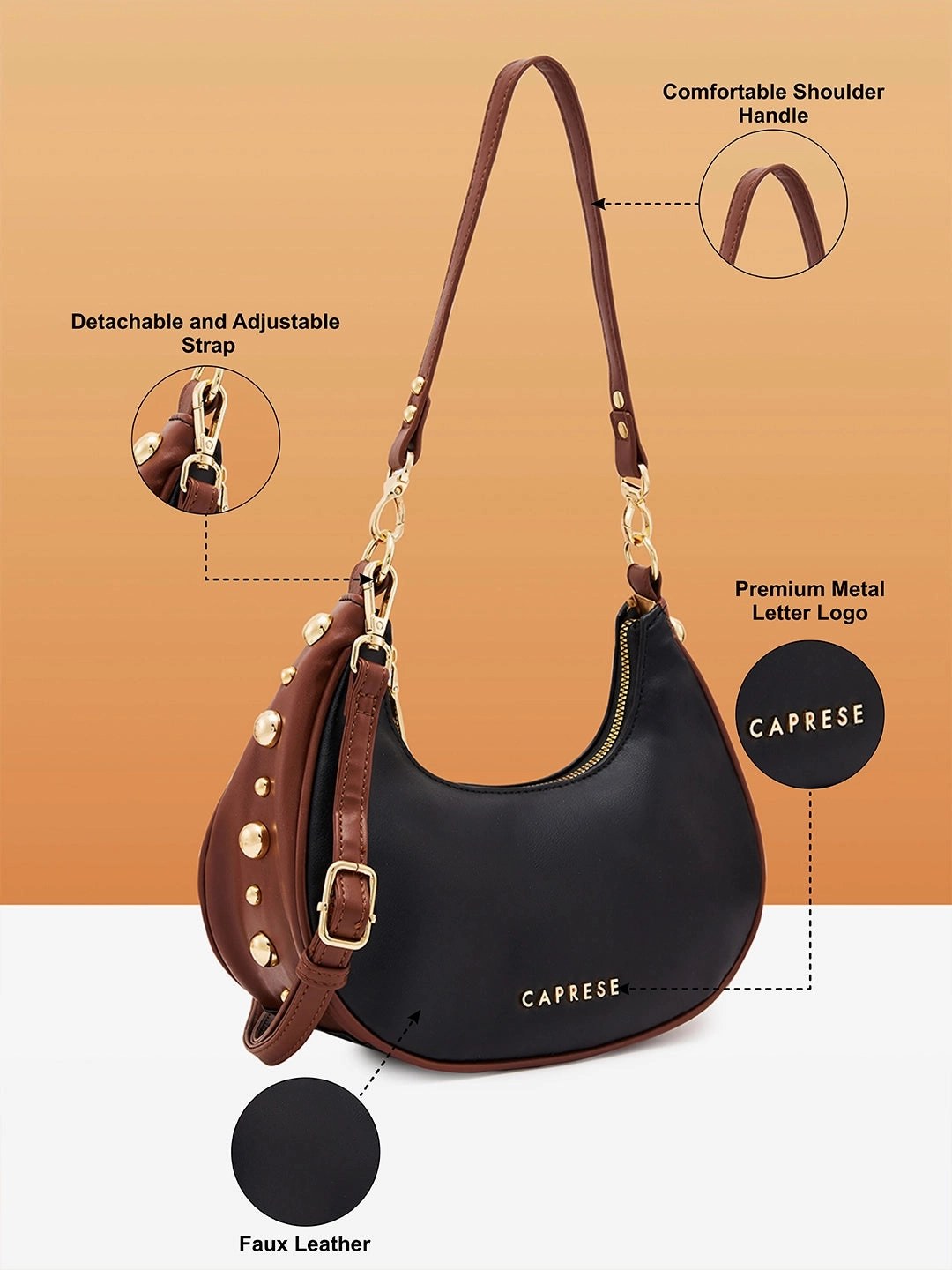 Caprese Josie Small Black Hobo Bag