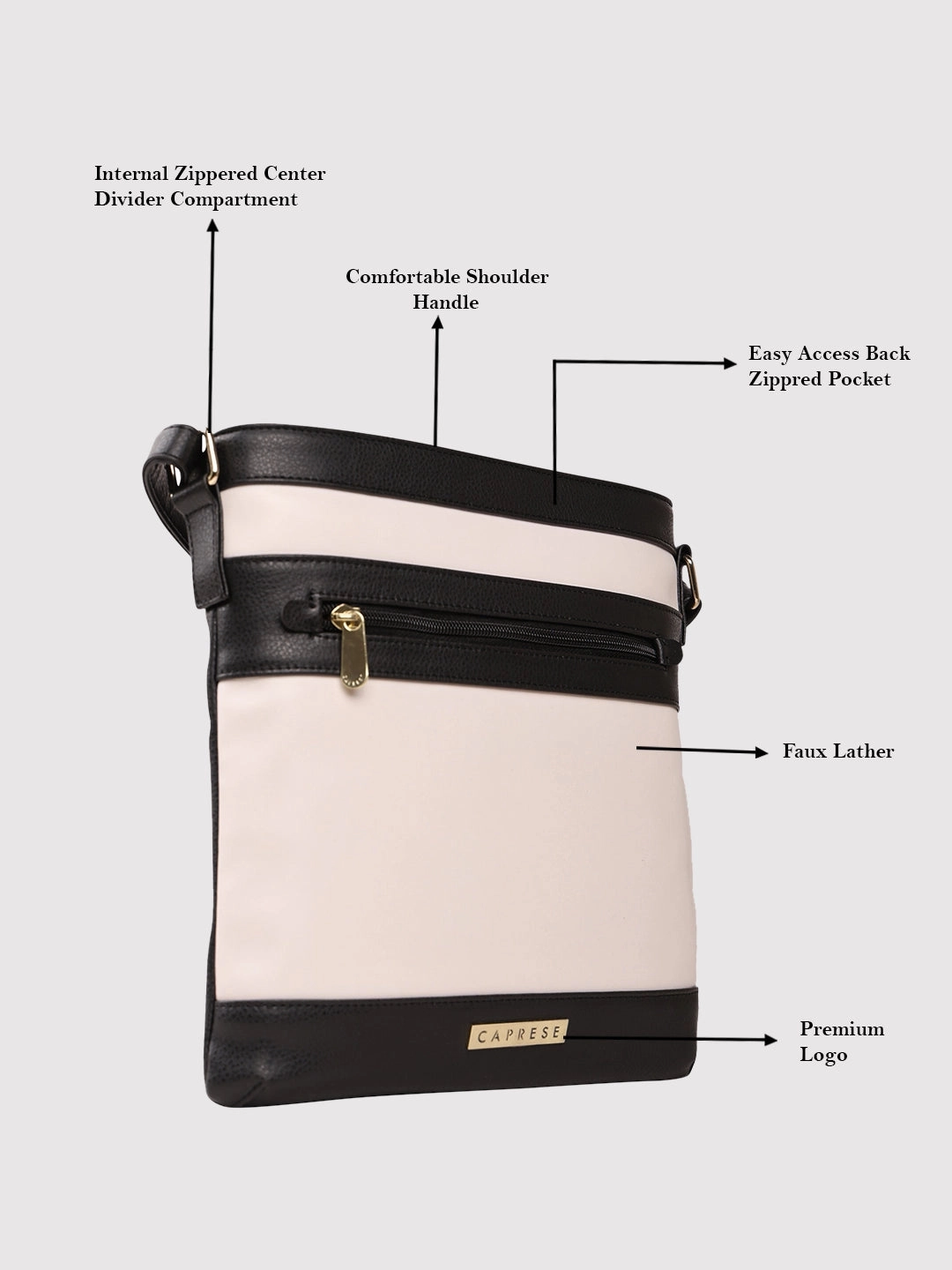 Caprese Marciano Medium Striped Black Sling Bag