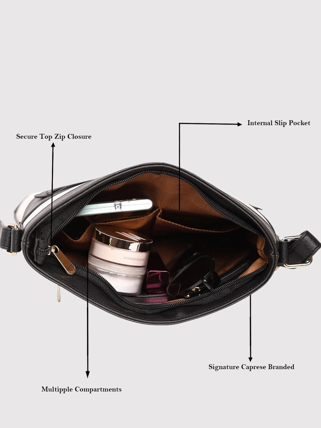 Caprese Marciano Medium Striped Black Sling Bag