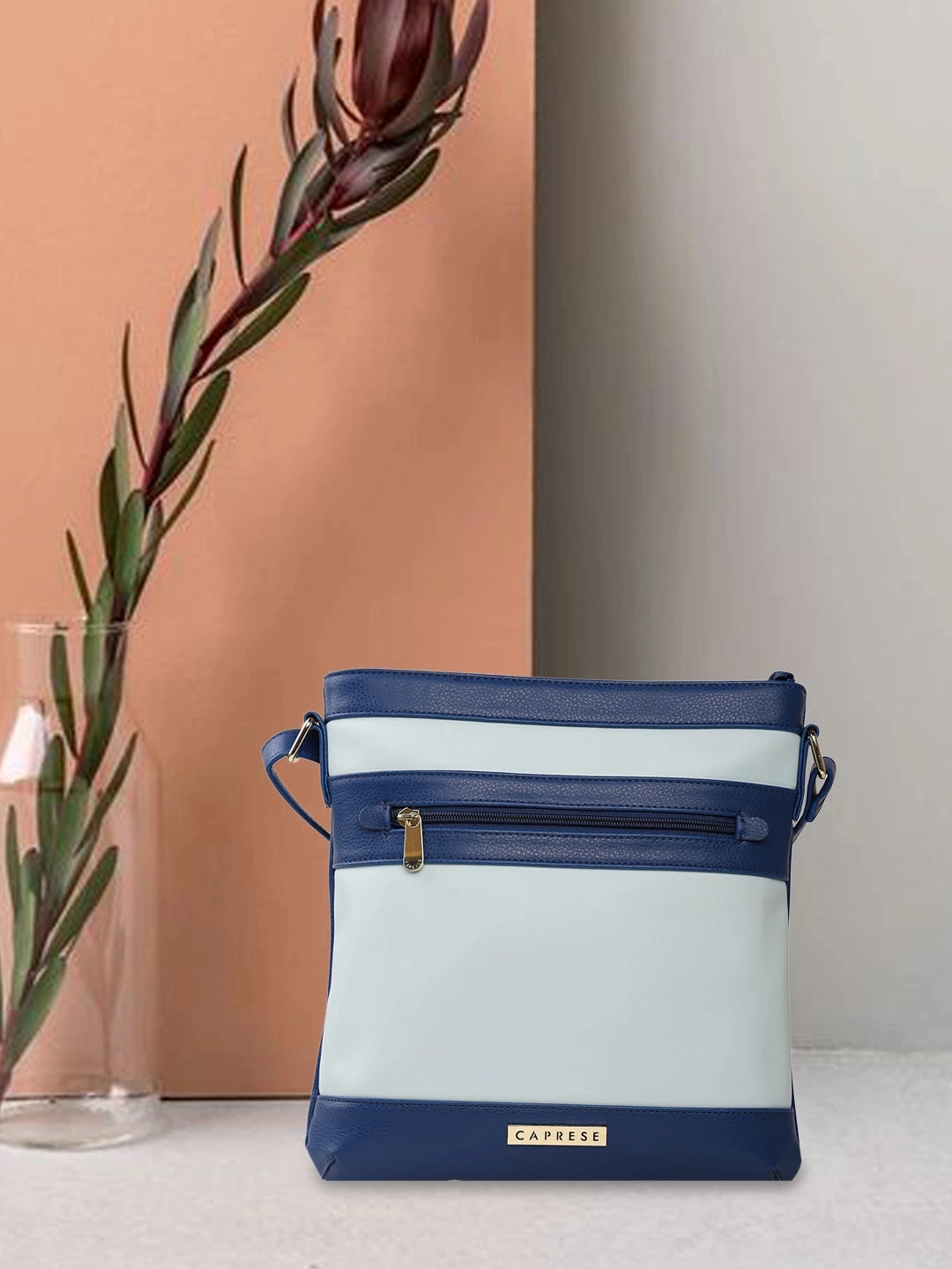 Caprese Marciano Medium Striped Navy Sling Bag
