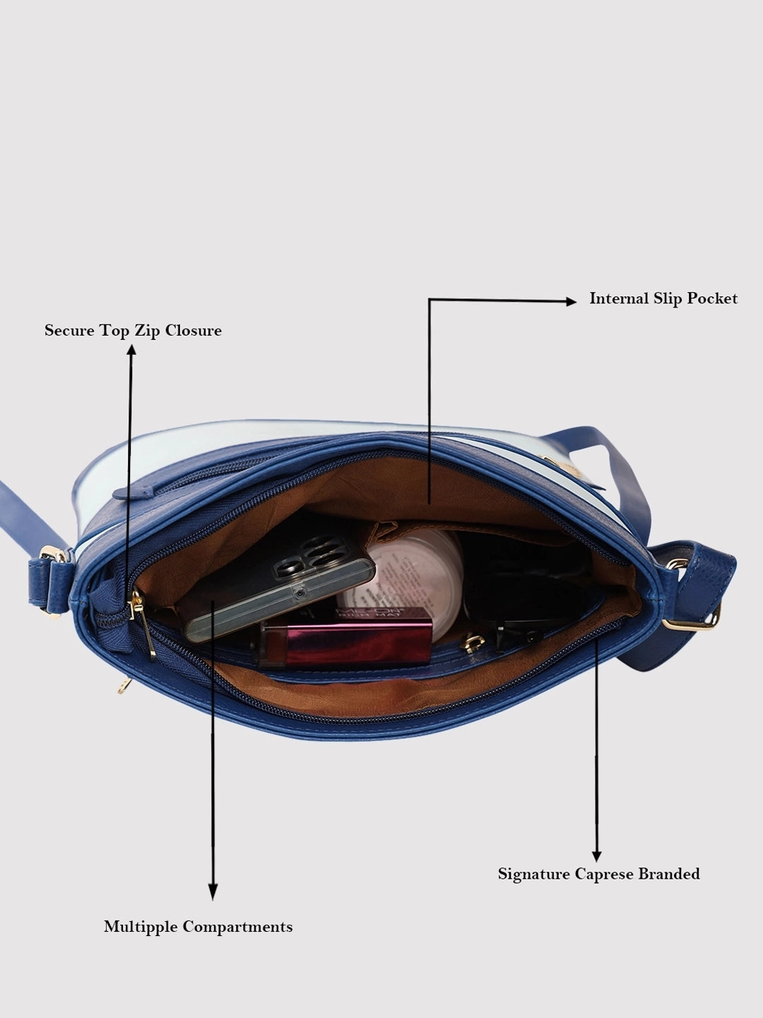 Caprese Marciano Medium Striped Navy Sling Bag