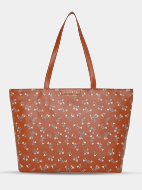 Caprese Merida Printed Large Tan Laptop Tote Bag