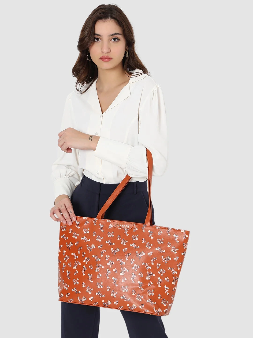 Caprese Merida Printed Large Tan Laptop Tote Bag