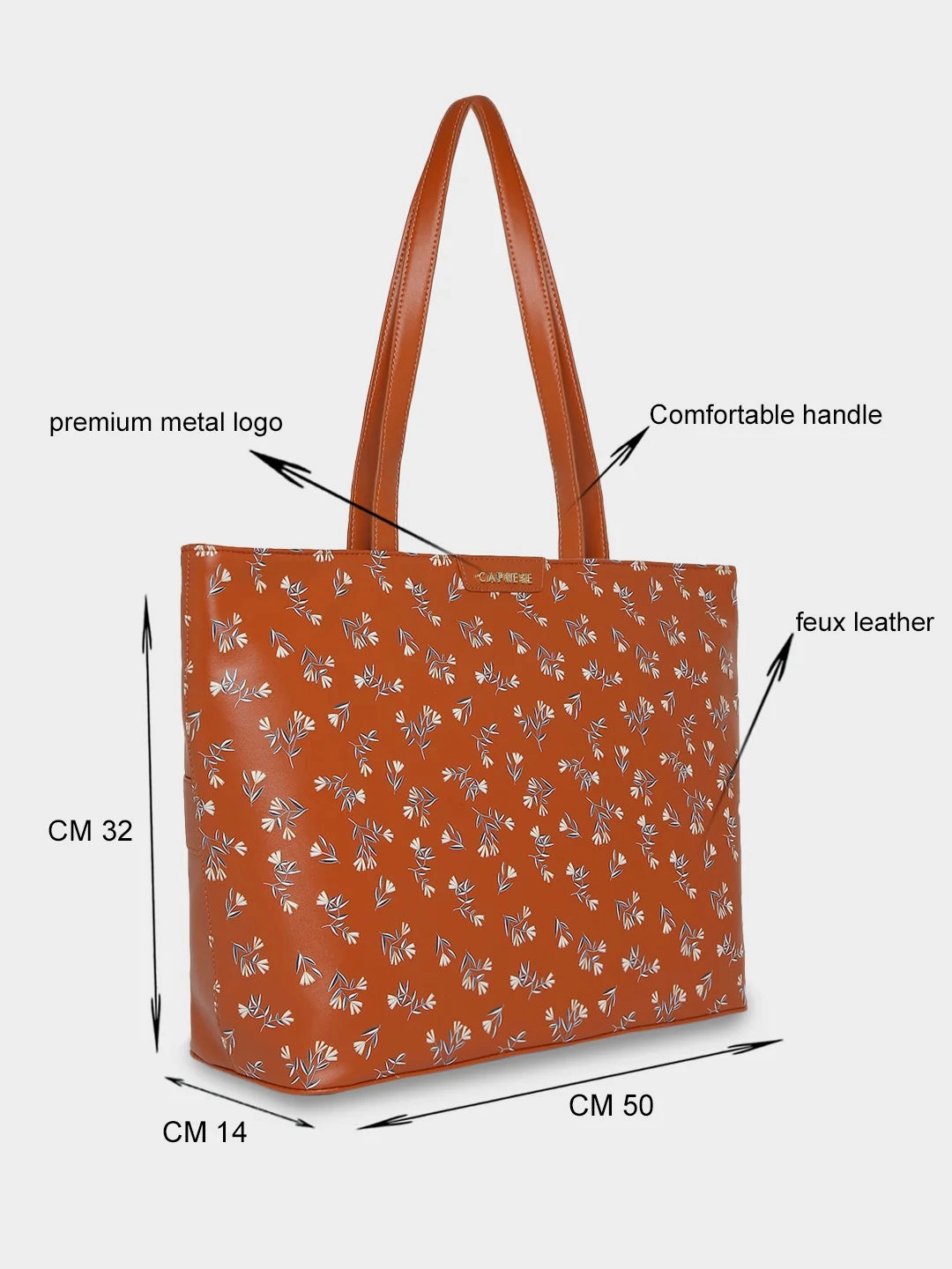 Caprese Merida Printed Large Tan Laptop Tote Bag