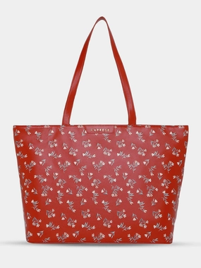 Caprese Merida Tote Printed Large Red Laptop Bag