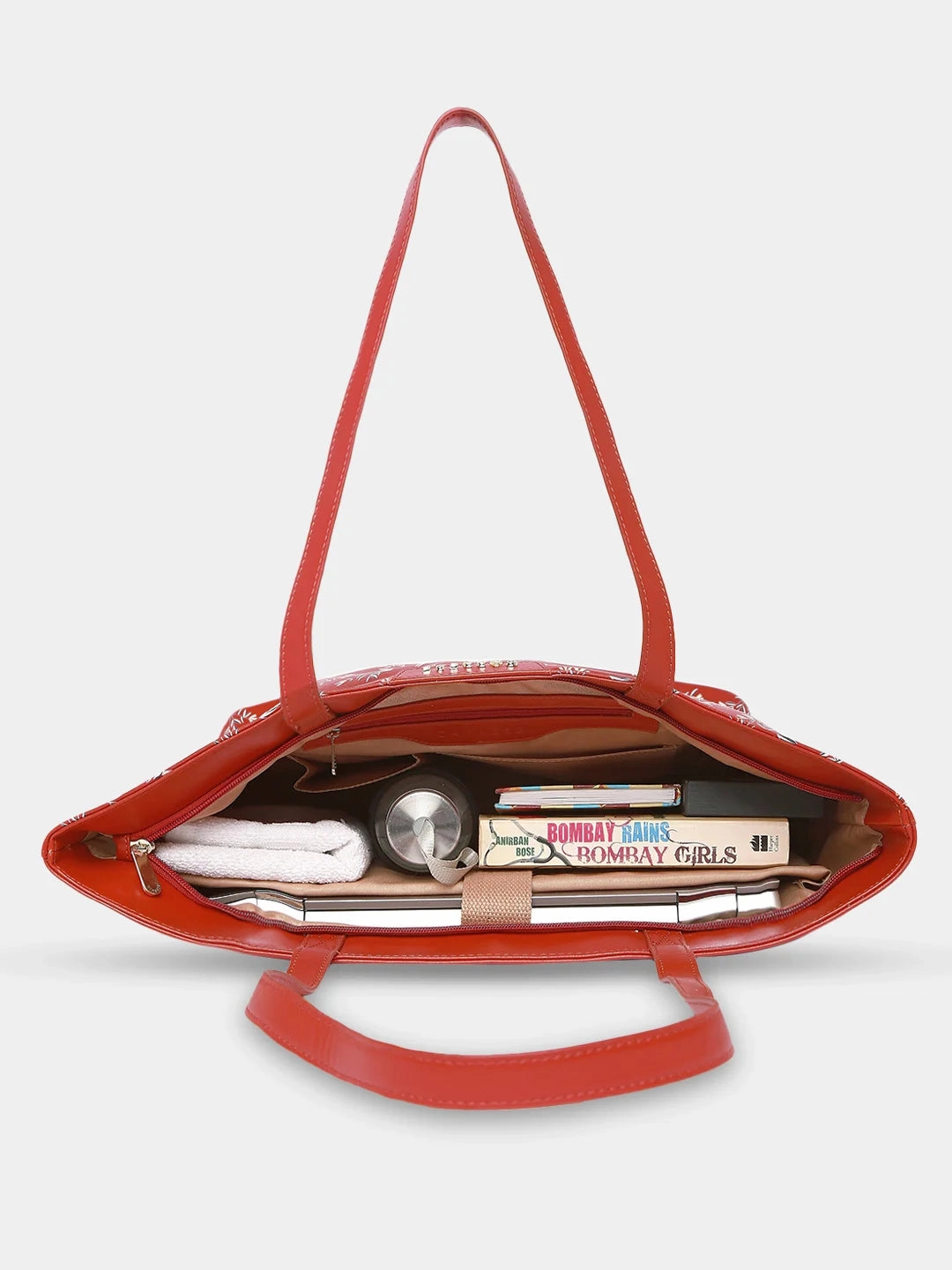 Caprese Merida Tote Printed Large Red Laptop Bag