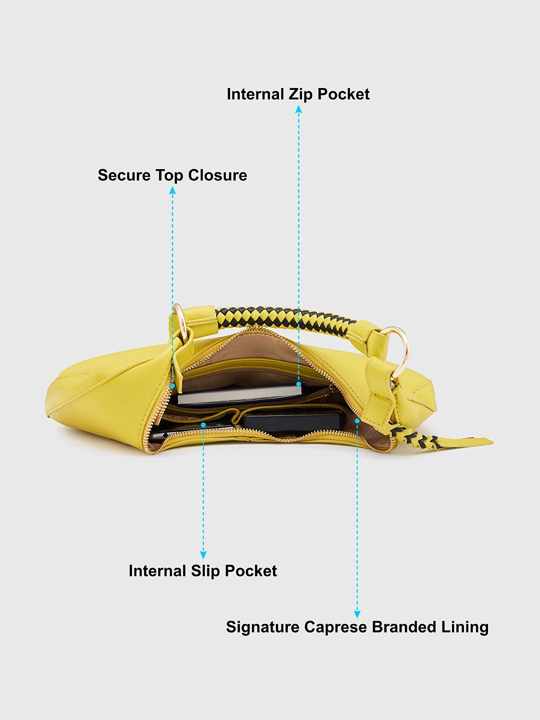 Caprese Mindy Medium Cyber Lime Hobo Bag