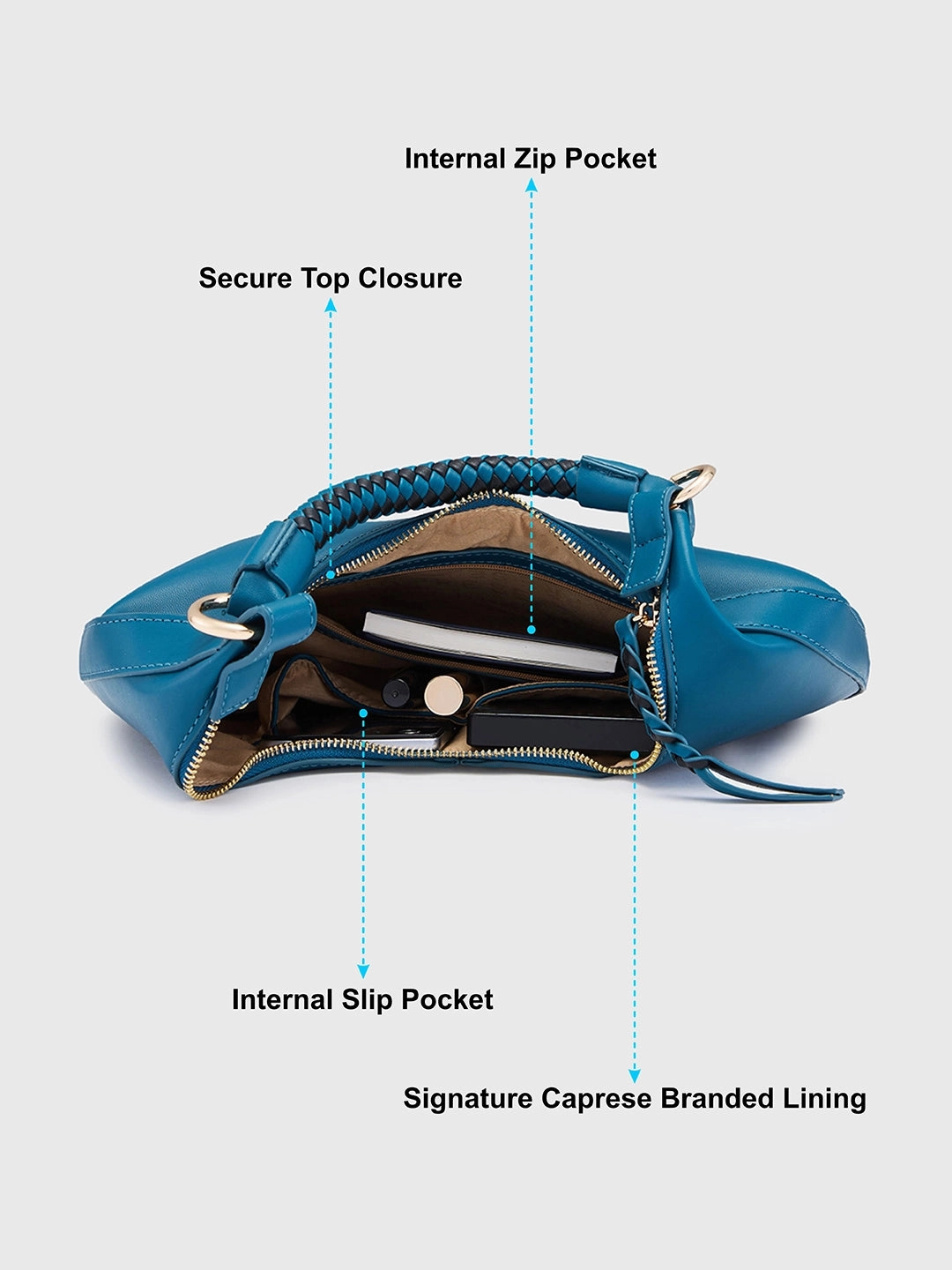 Caprese Mindy Medium Teal Hobo Bag
