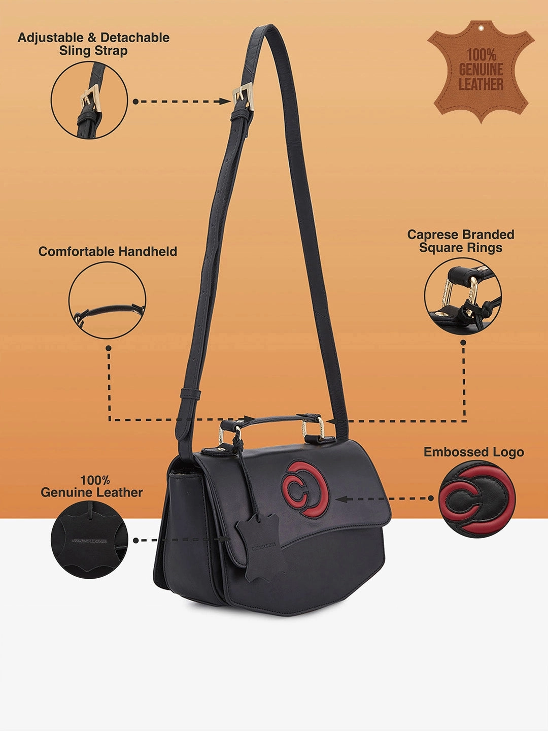 Caprese Minimal Formal Medium Black Sling Bag