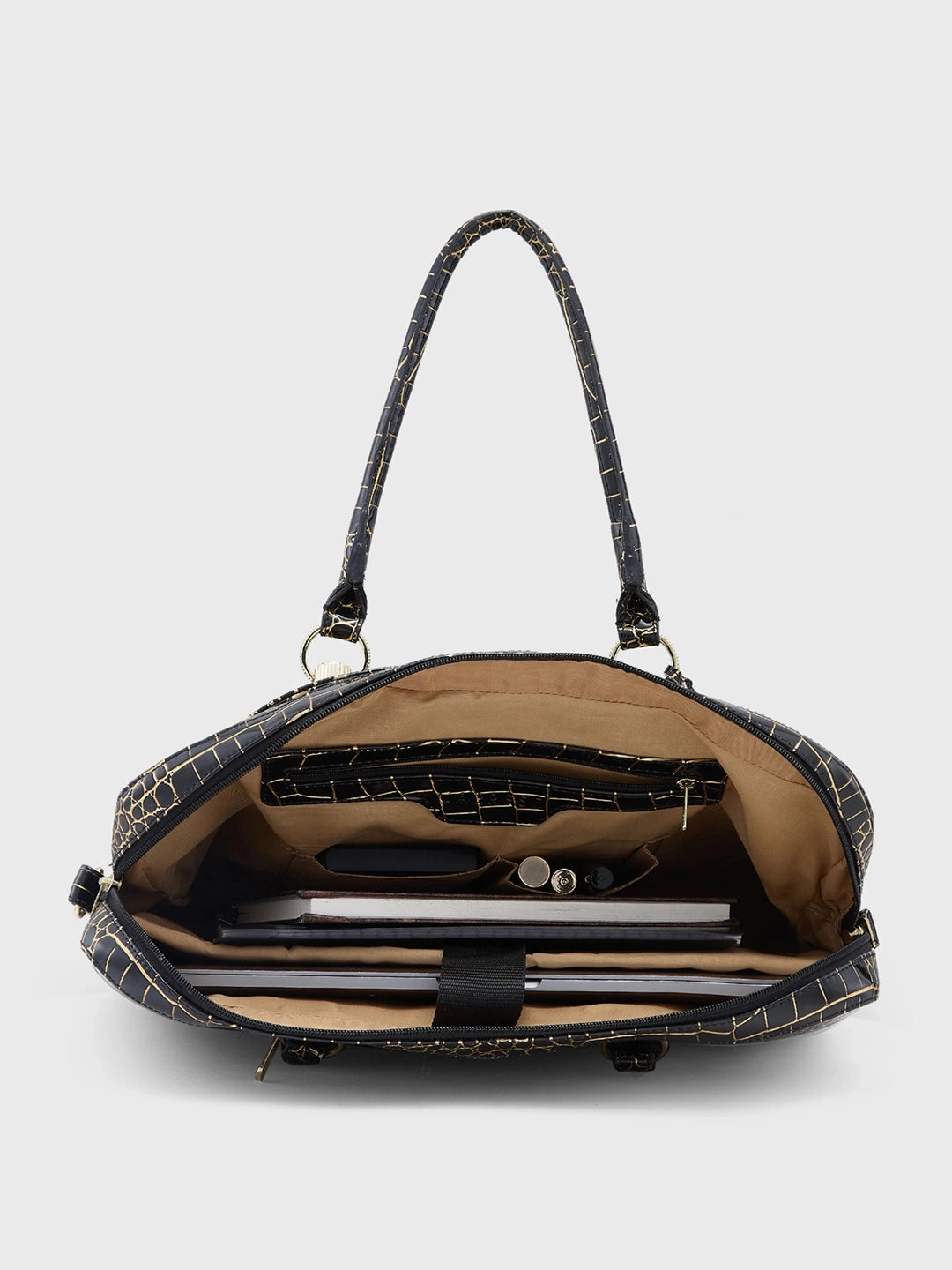 Caprese Miranda Large Black Croco Office Laptop Bag