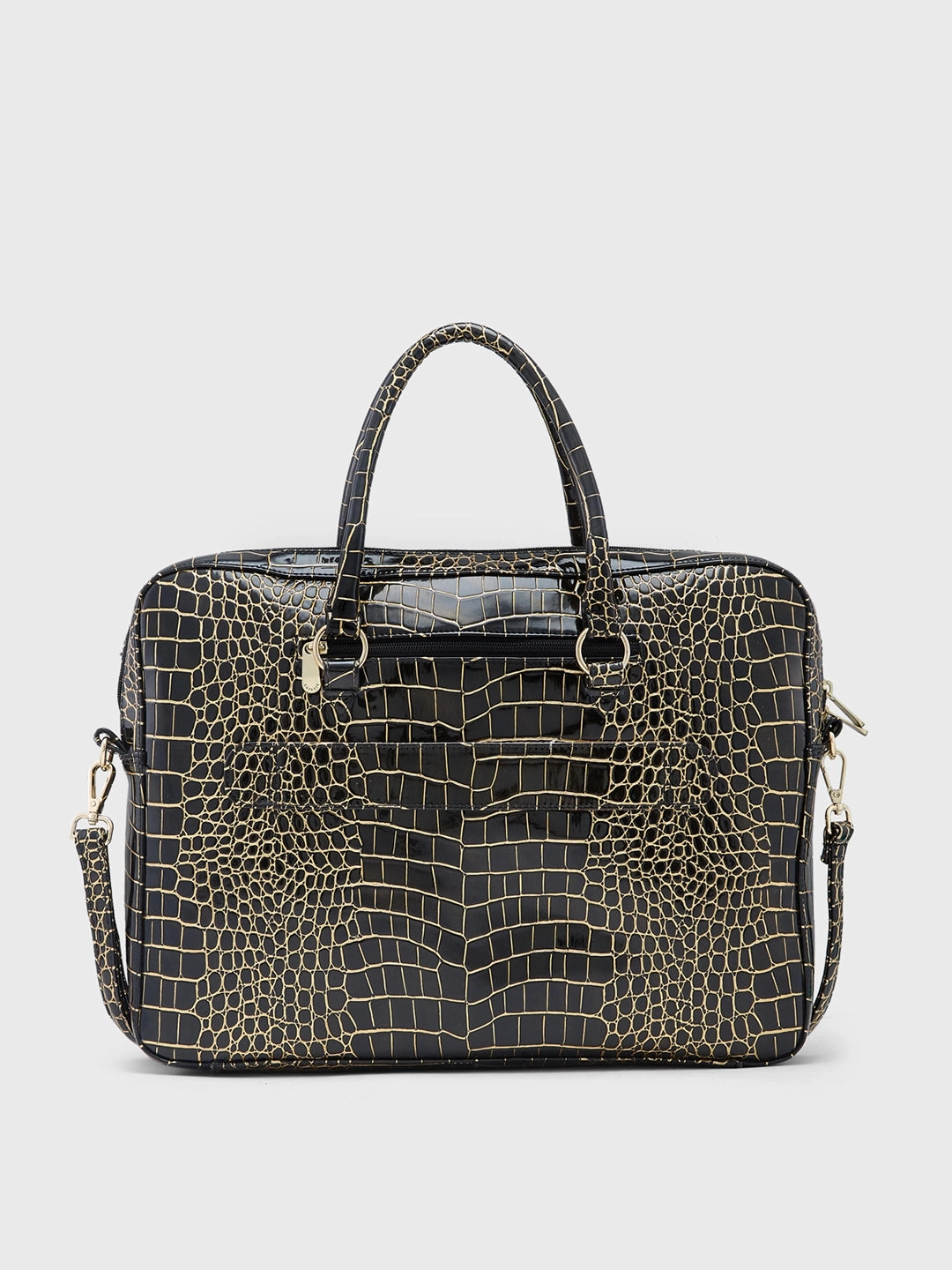 Caprese Miranda Large Black Croco Office Laptop Bag