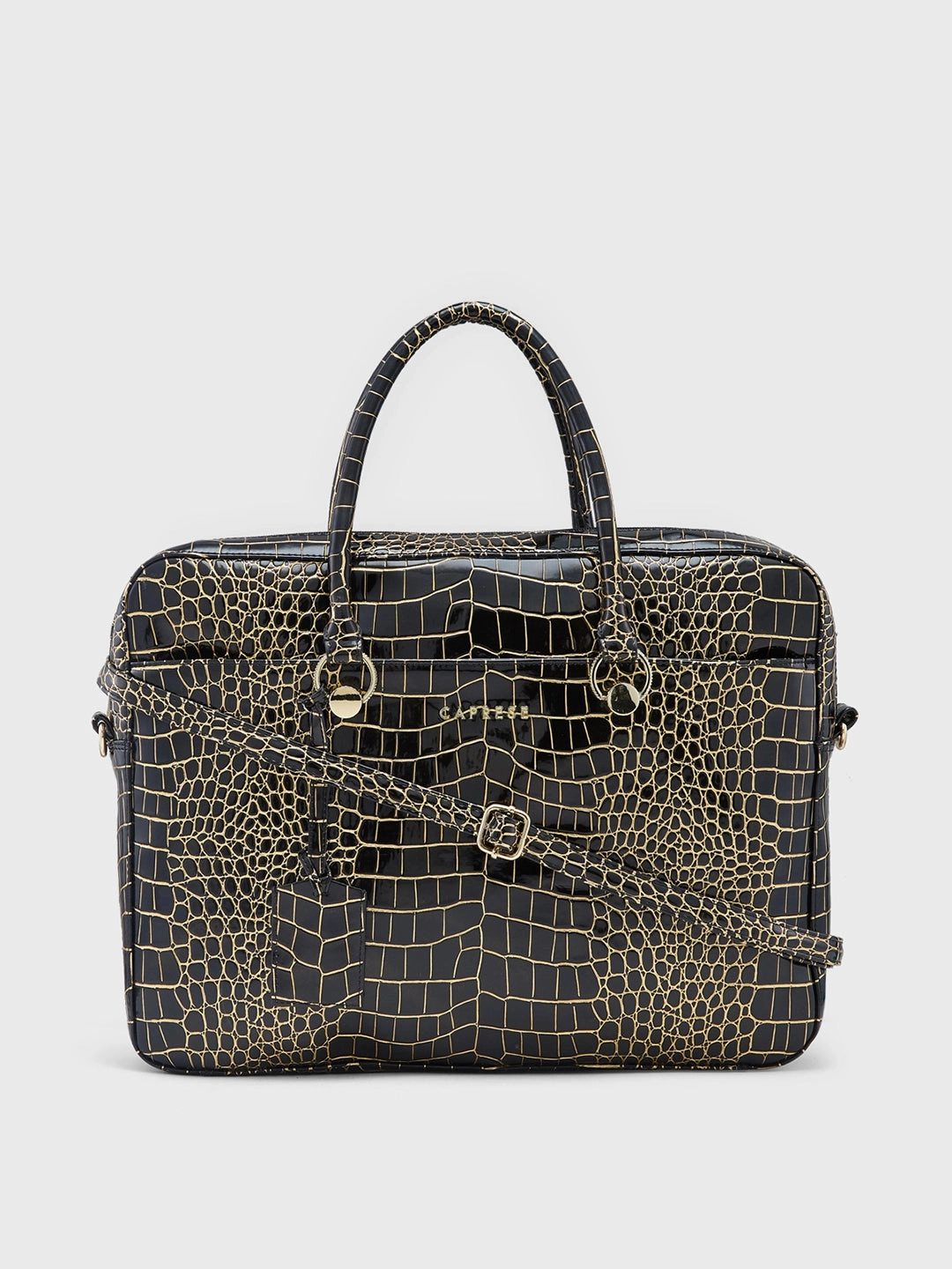 Caprese Miranda Large Black Croco Office Laptop Bag