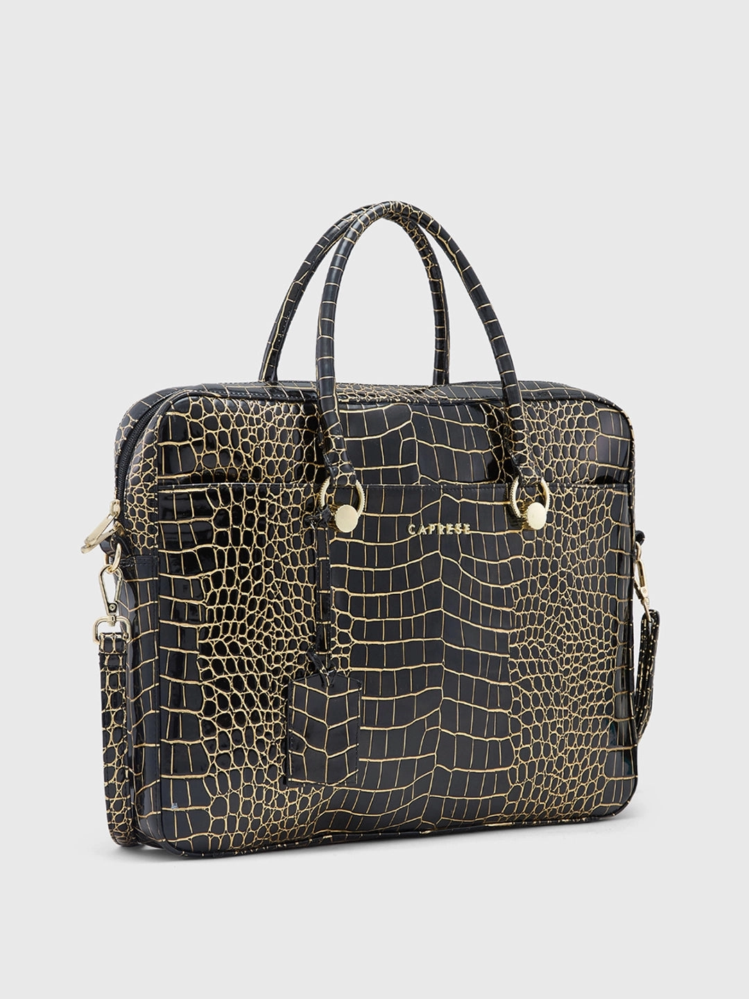 Caprese Miranda Large Black Croco Office Laptop Bag